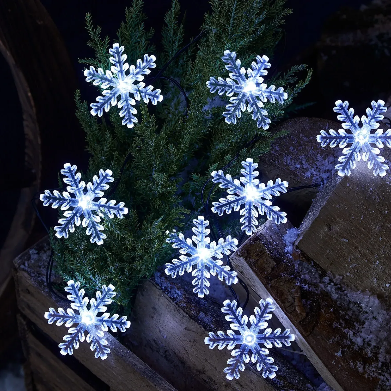 20 Snowflake Battery Outdoor Fairy Lights - White product