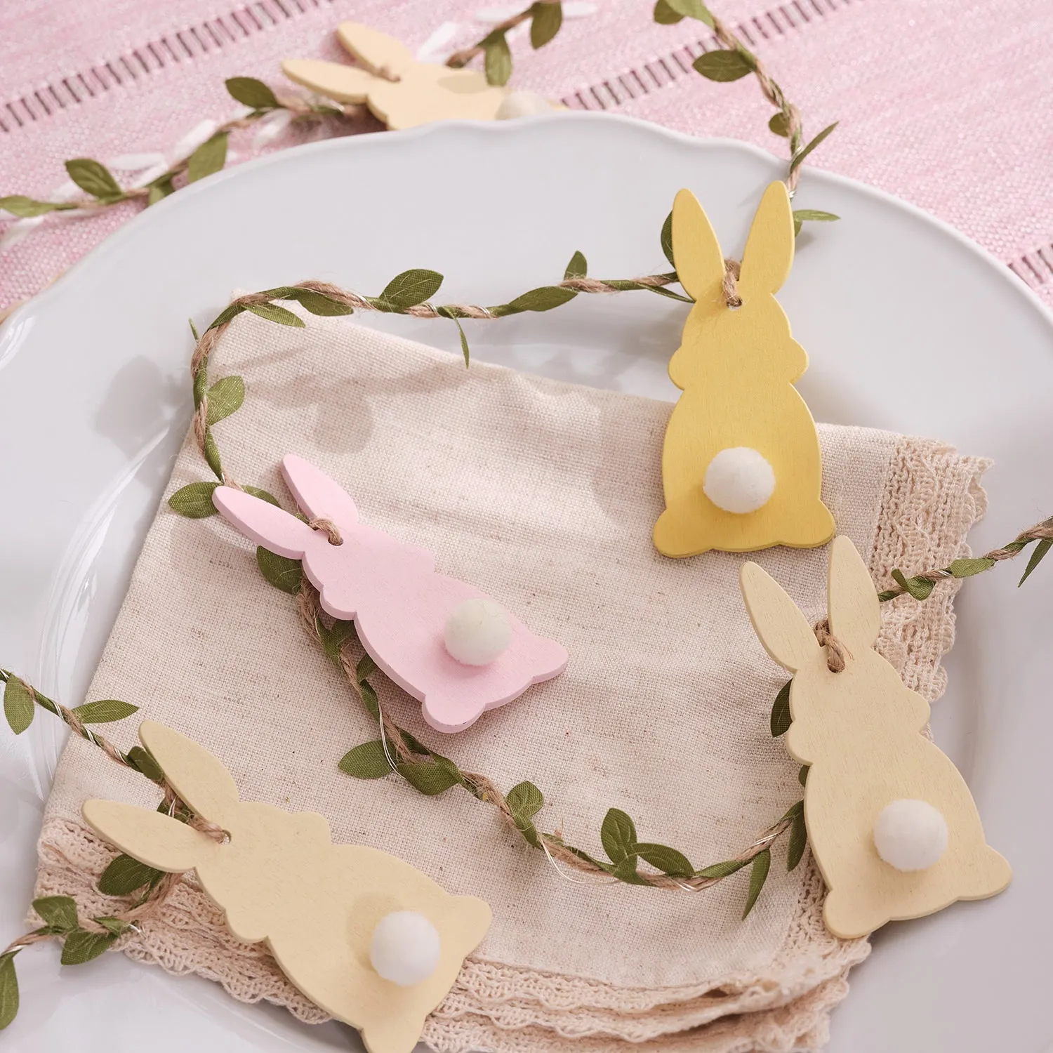 2m Pre Lit Pastel Wooden Bunny Garland - Warm White alternate view