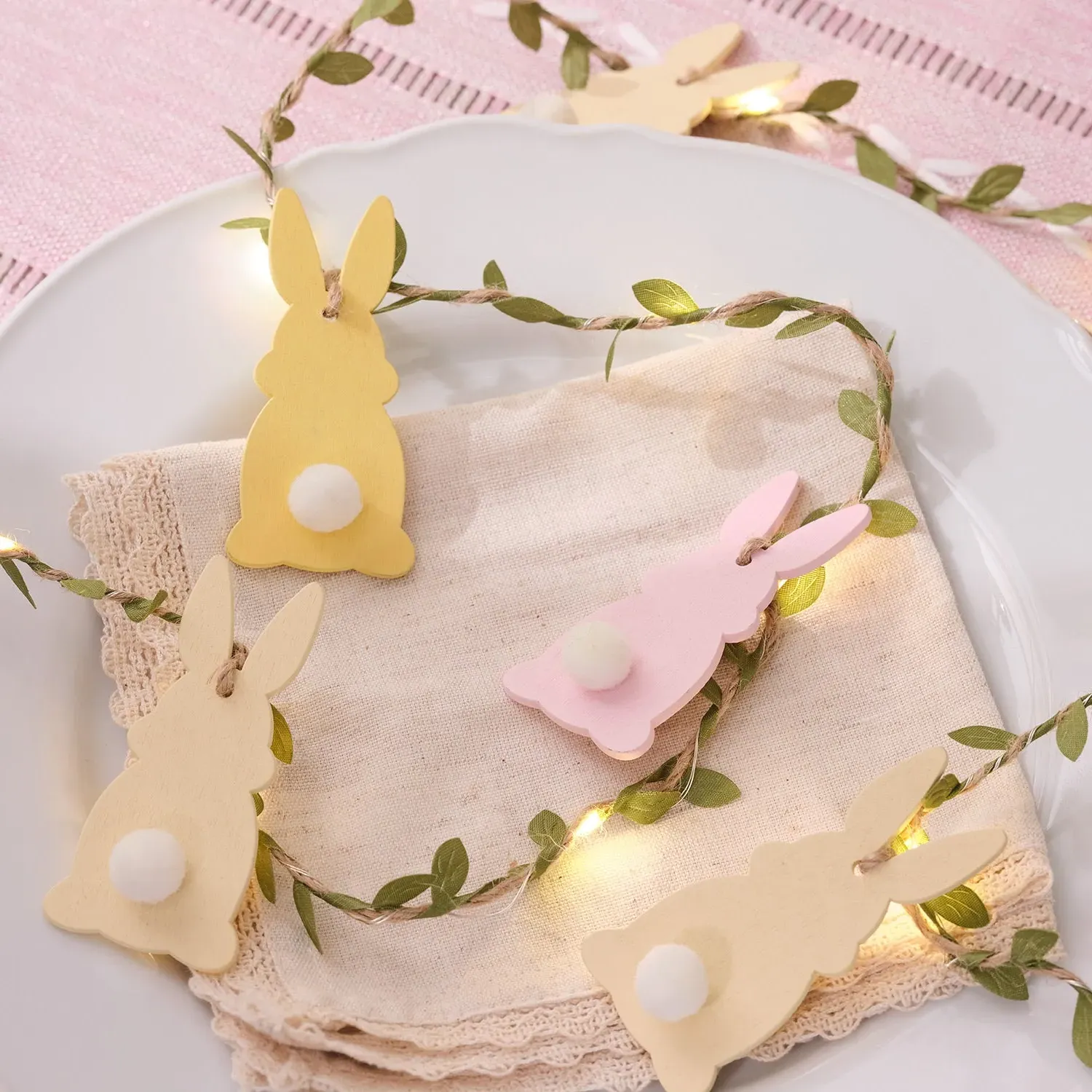 2m Pre Lit Pastel Wooden Bunny Garland - Warm White product