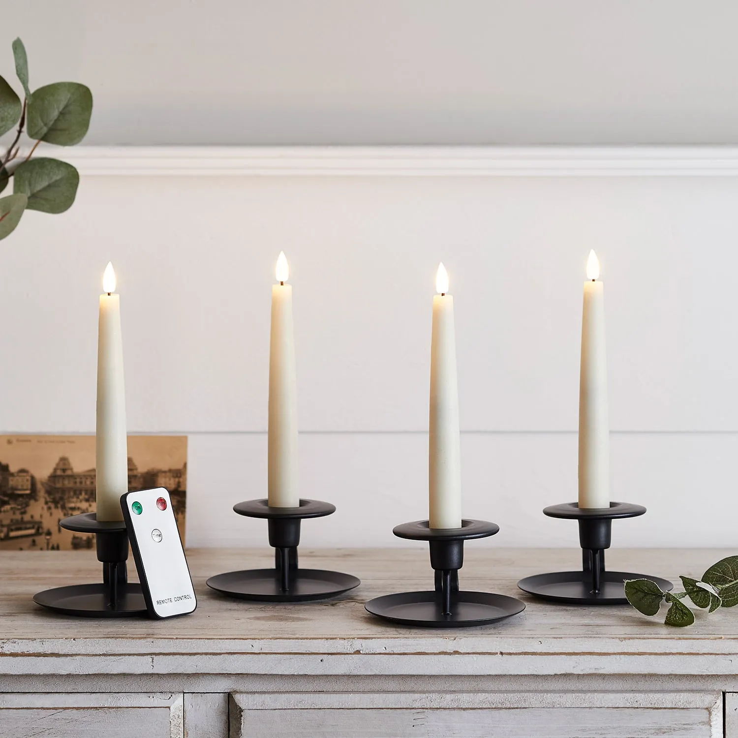 4-Pack TruGlow Short LED Taper Candles Remote - Ivory, Wax alternate view