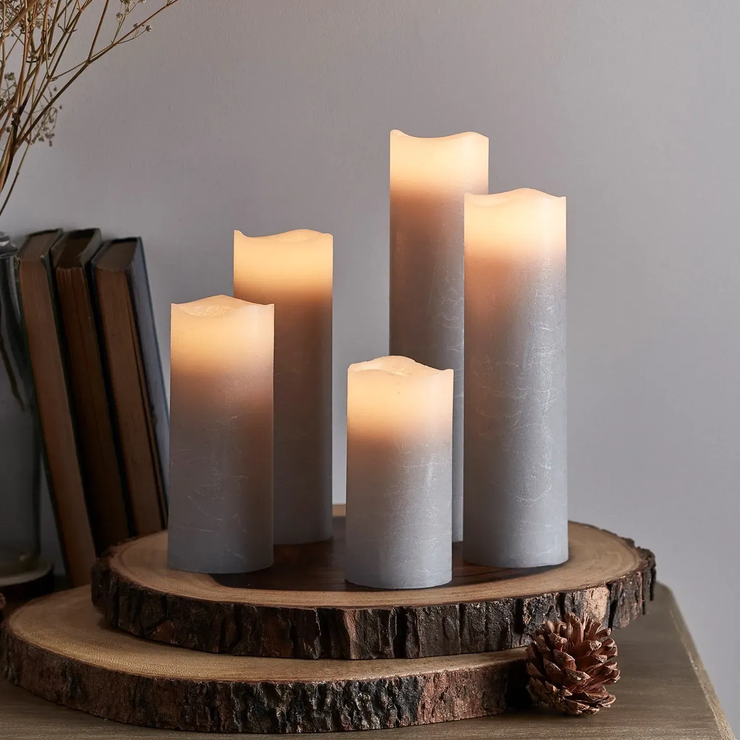 5-Piece LED Pillar Candle Set - Grey, Real Wax alternate view