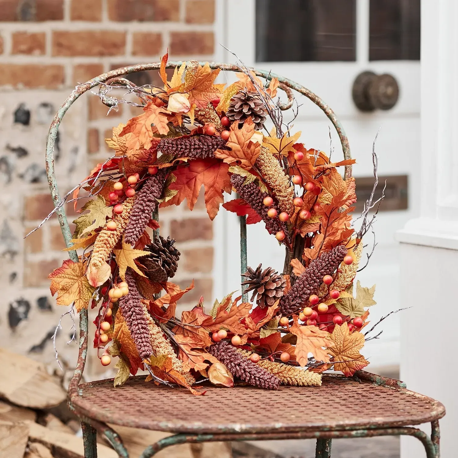 50cm Pre-Lit Autumn Wreath - Berry & Pinecone alternate view