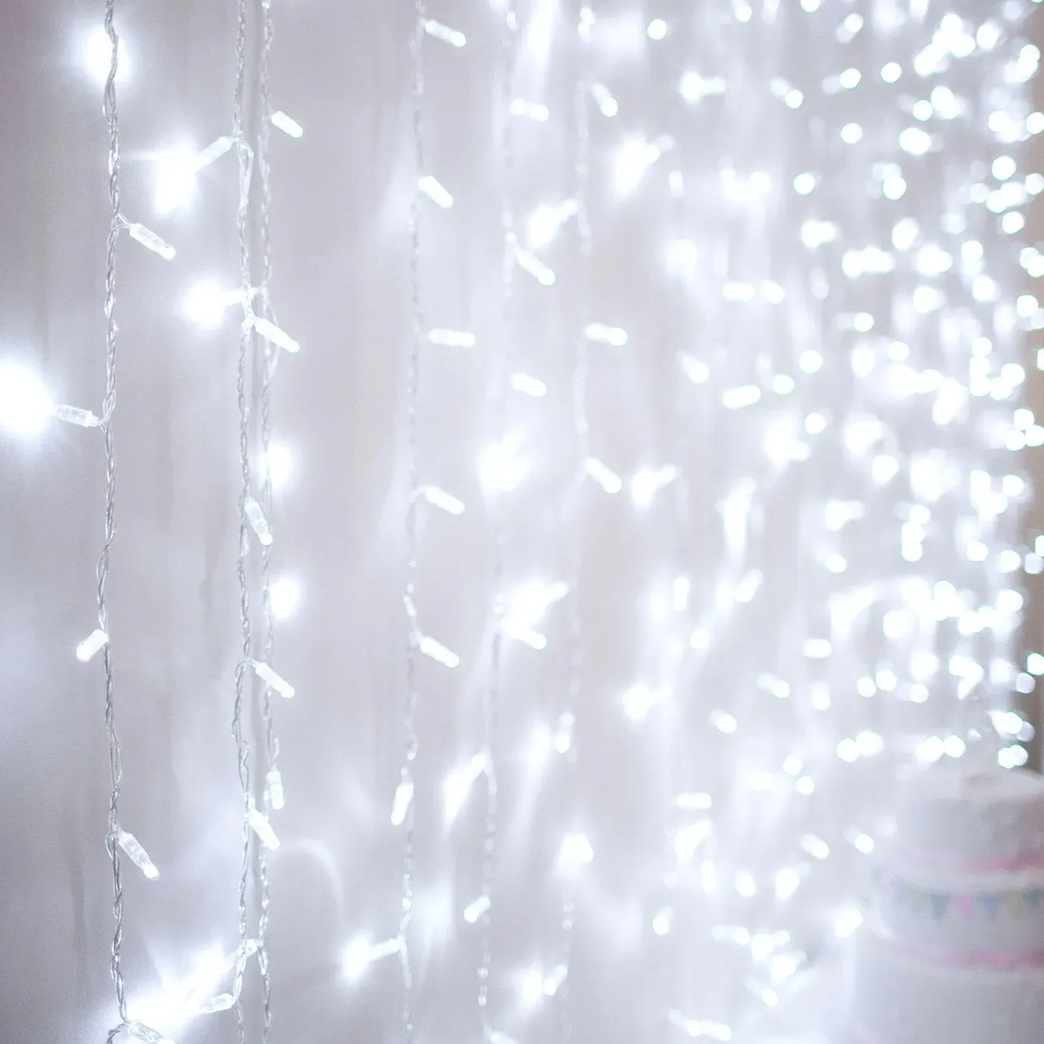 6m Connectable Curtain Lights - White, Clear Cable product