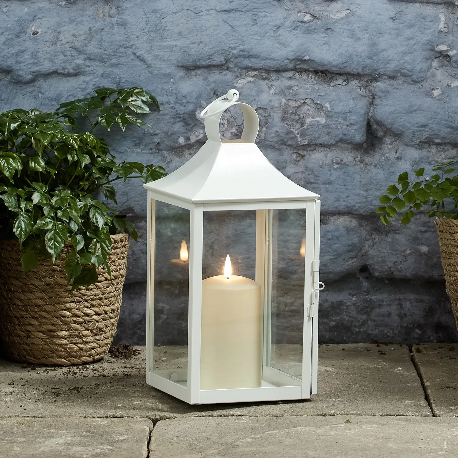 Albury Garden Lantern with TruGlow Candle - White alternate view