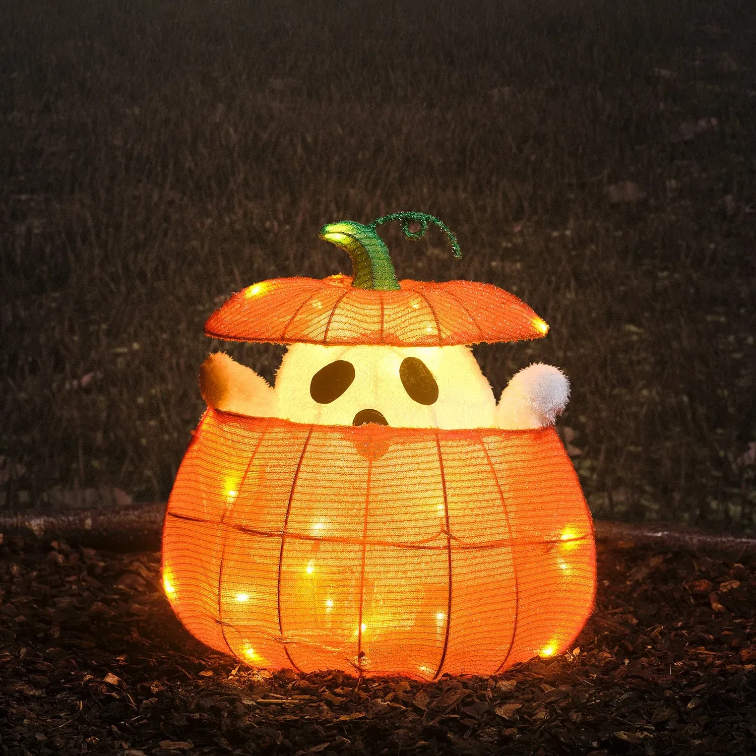Animated Ghost in Pumpkin Light-Up Halloween Decoration - Warm White alternate view