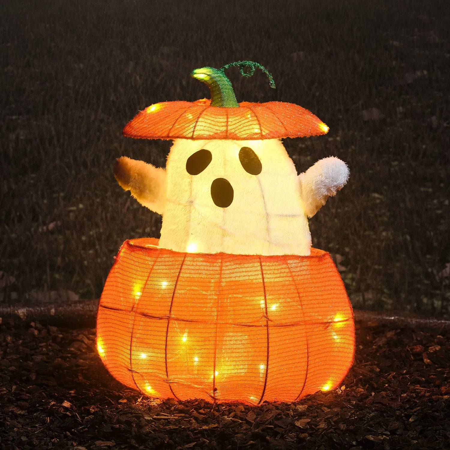Animated Ghost in Pumpkin Light-Up Halloween Decoration - Warm White product