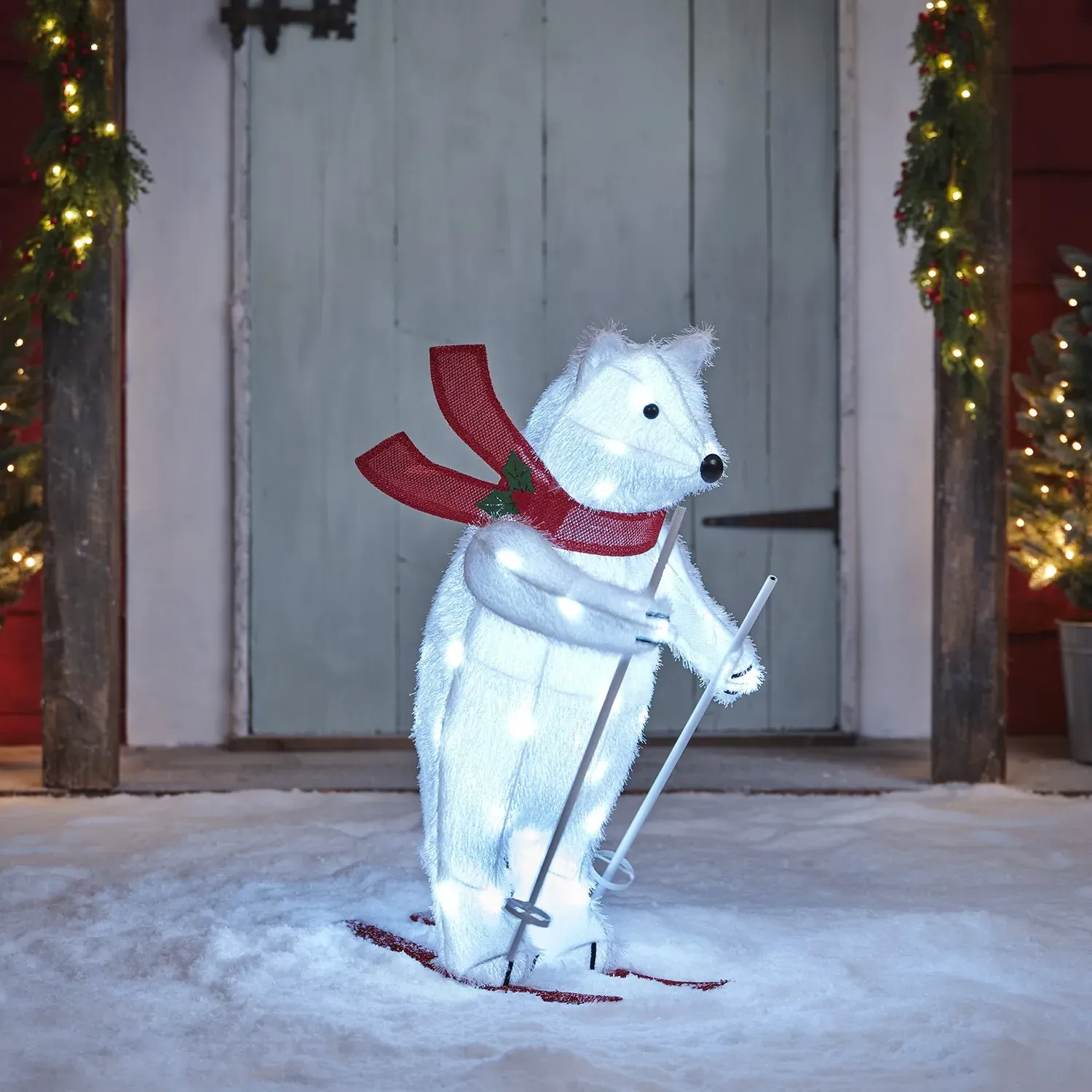 Animated Skiing Polar Bear Figure 66cm - Warm White product