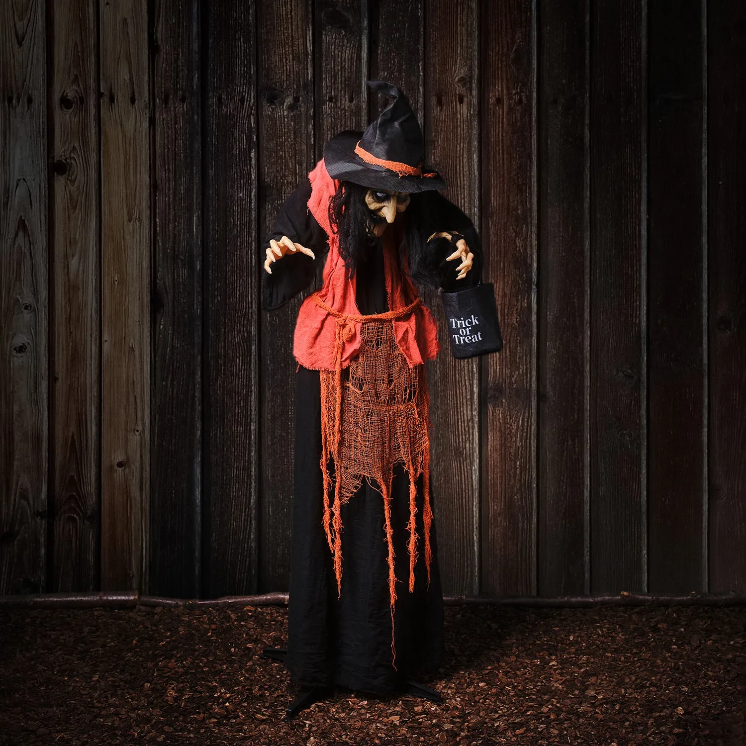 Animated Witch with Candy Bag Halloween Decoration - Red alternate view