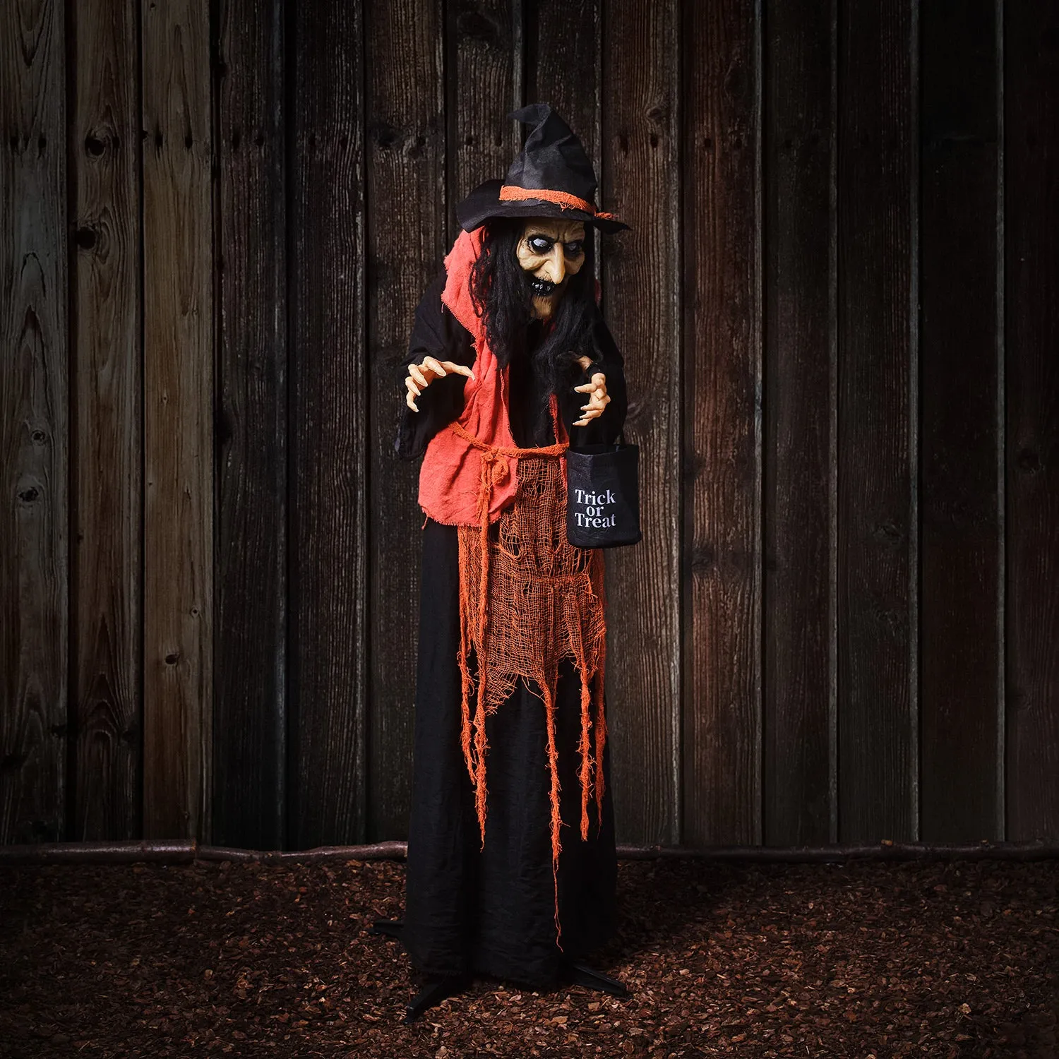 Animated Witch with Candy Bag Halloween Decoration - Red product