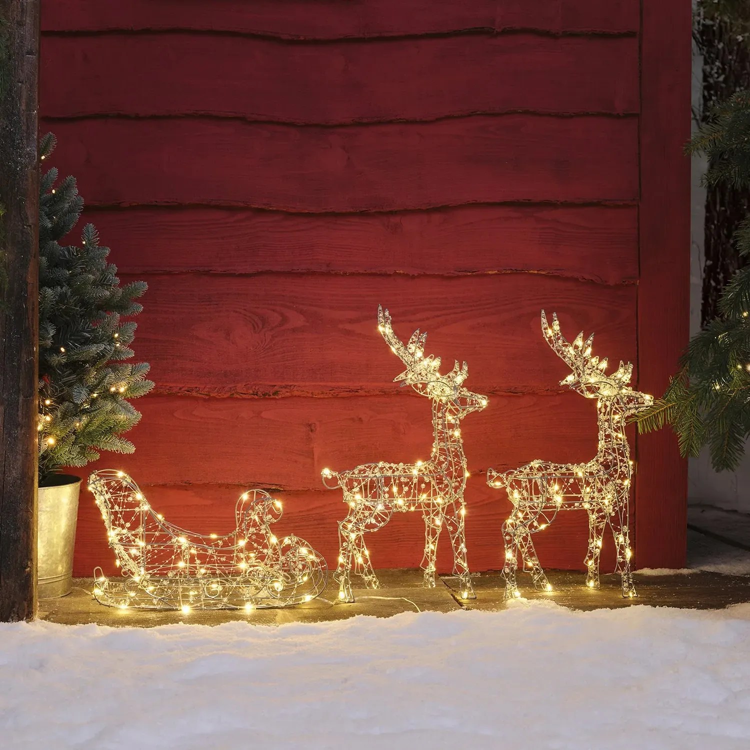 Beaded Micro Reindeer & Sleigh Set of 2 - Warm White product