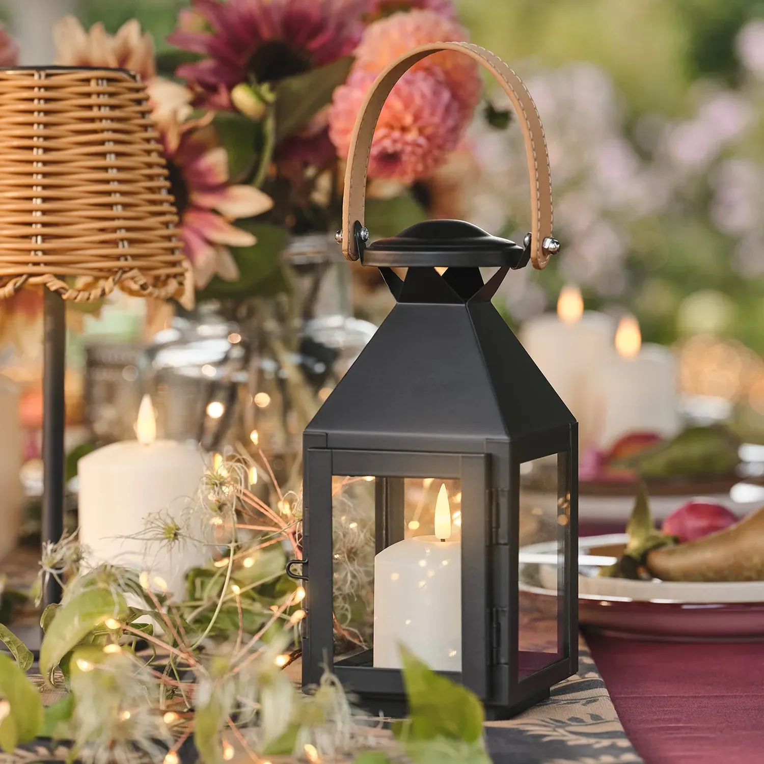Brixham Small Lantern with TruGlow® Candle & Remote - Black, Metal product
