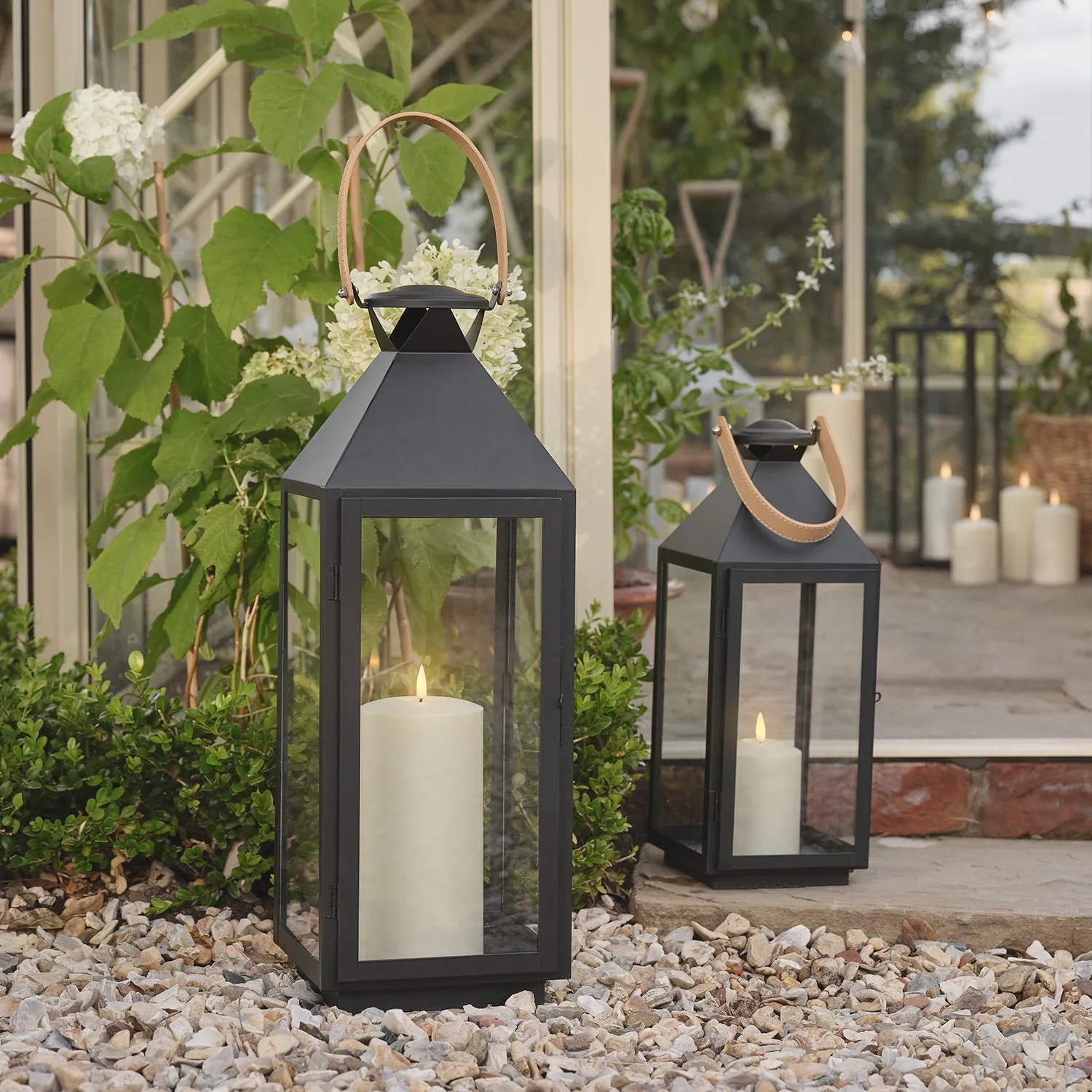 Brixham TruGlow® Leather Handle Lantern Duo - Black Metal, Tan Leather product