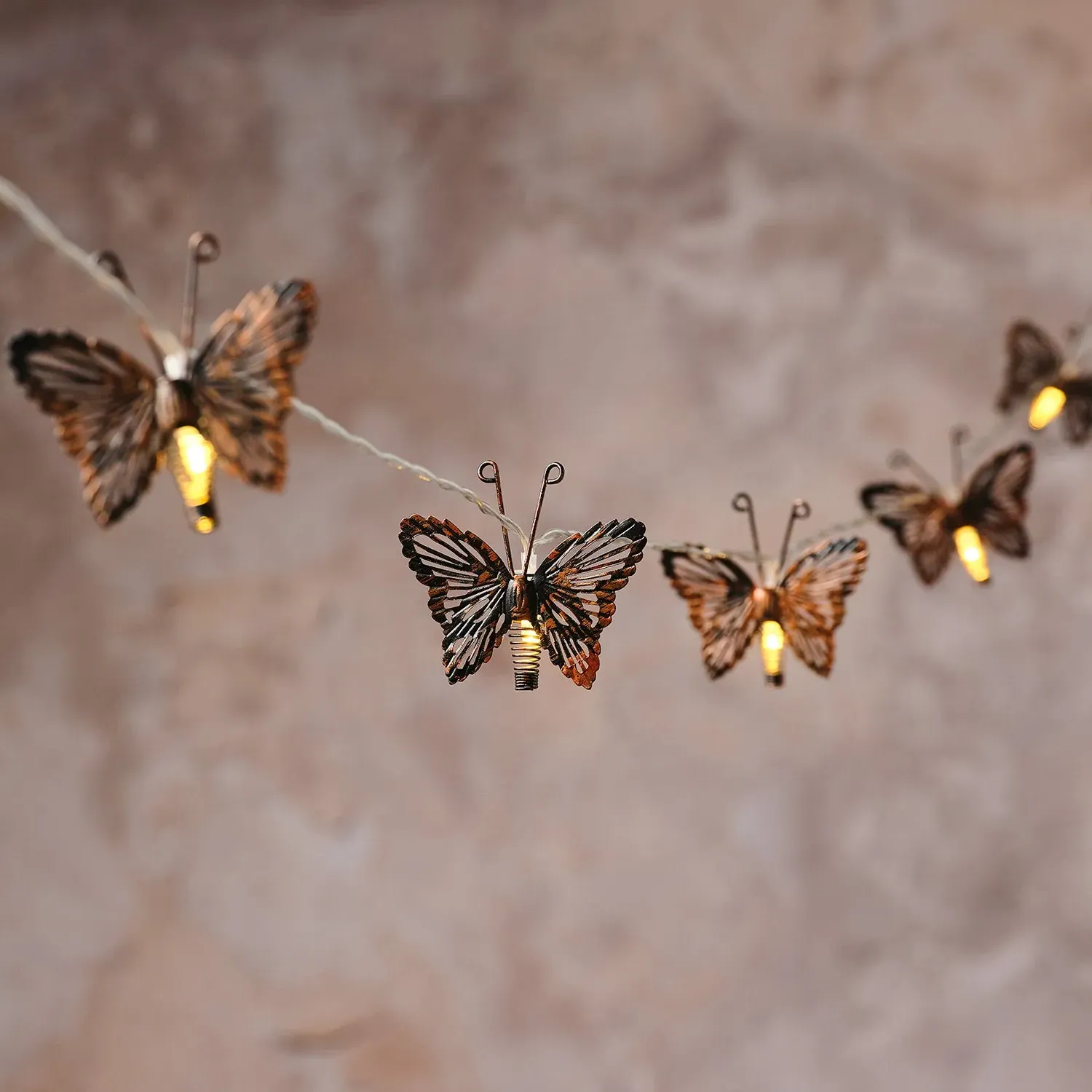 Butterfly Solar Fairy Lights, Set of 10 - Warm White, Copper Metal product