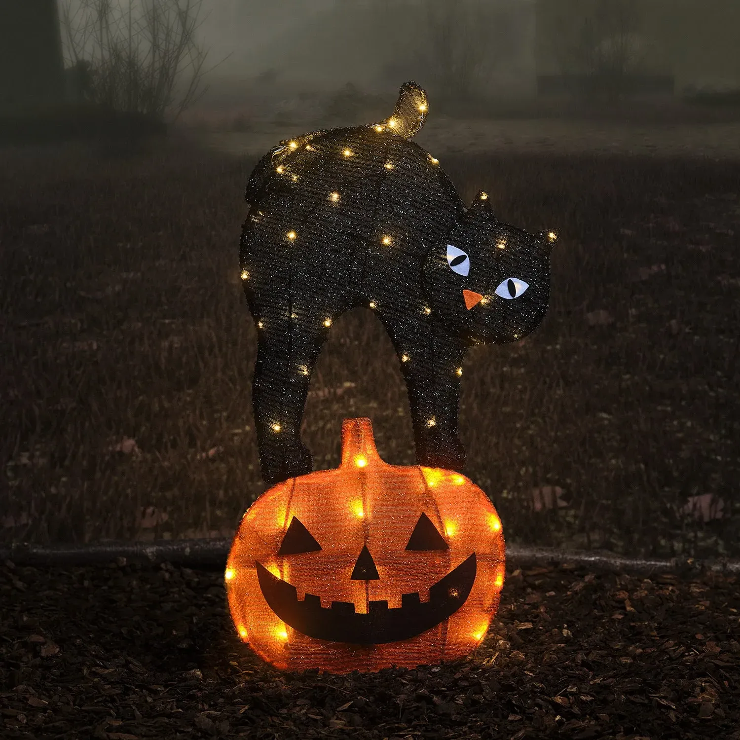 Cat & Pumpkin Outdoor Stake Light - Warm White product