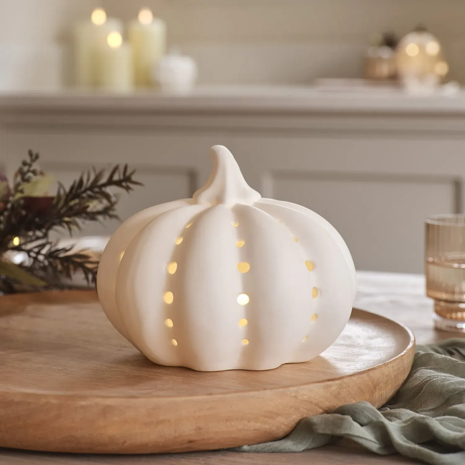 Ceramic Pumpkin LED Light with Timer - White, Ceramic alternate view