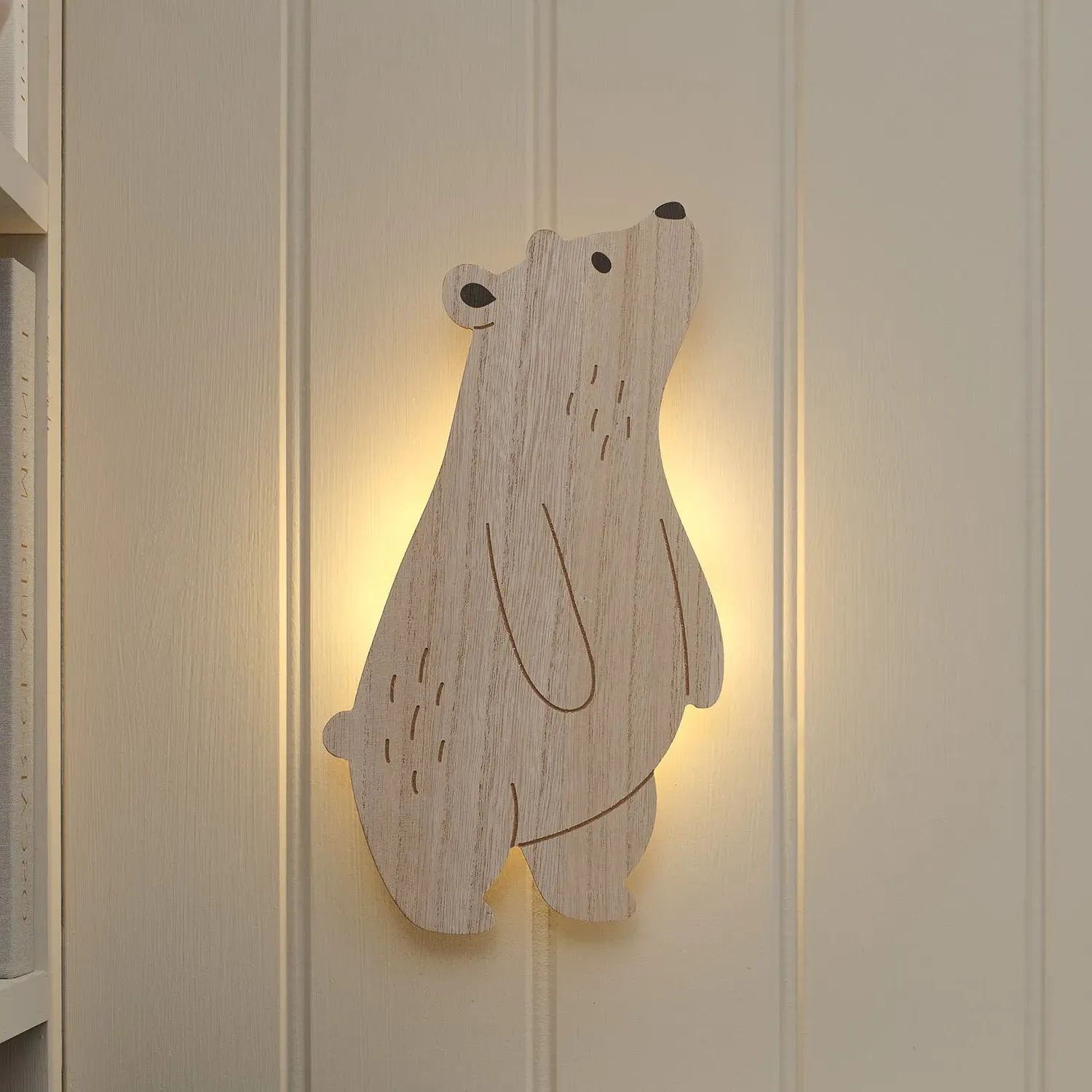 Curious Bear Wall Light - Warm White, Wood product