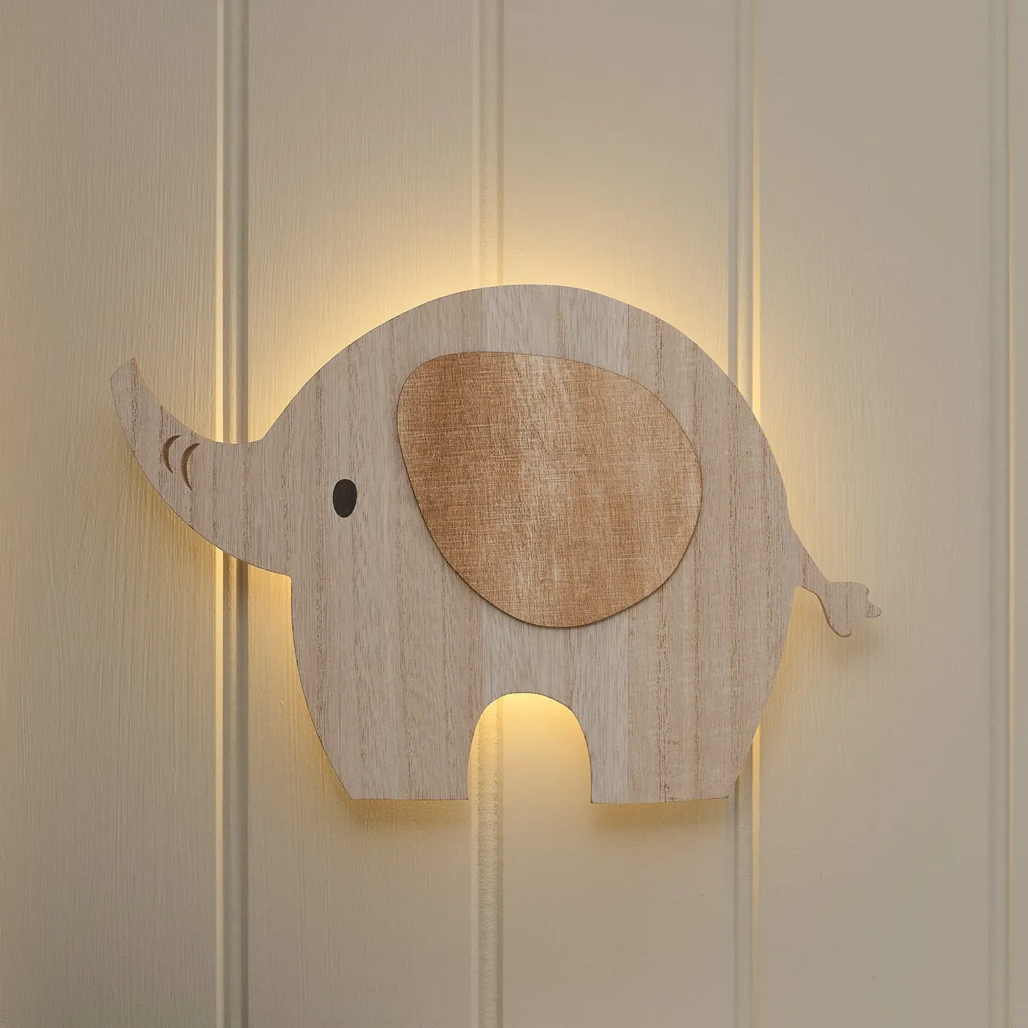 Ernie Elephant Wall Light with Timer - Warm White, Wood product