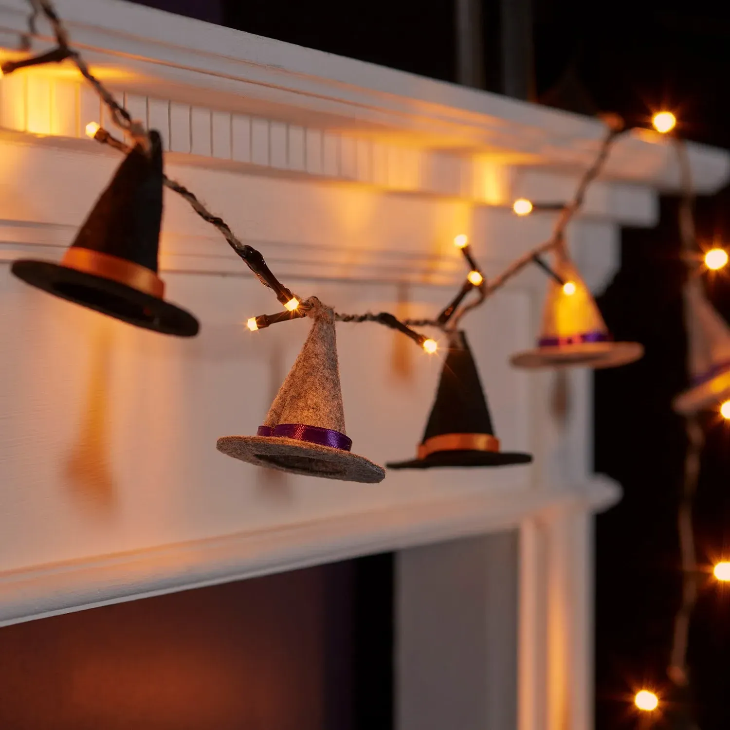Felt Witches Hat Halloween String Lights - Amber product