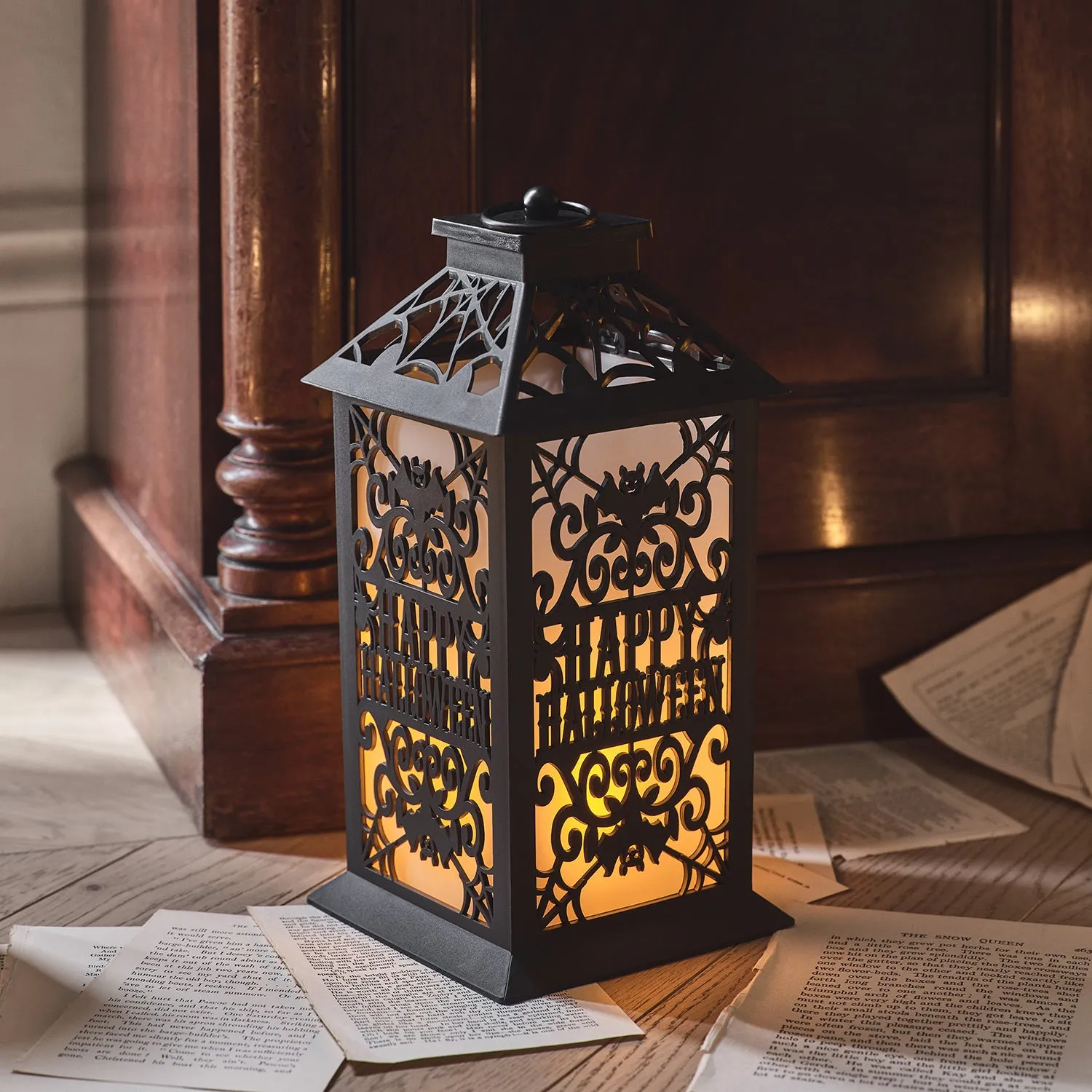 Flickering Flame LED Halloween Lantern - Black, Plastic product