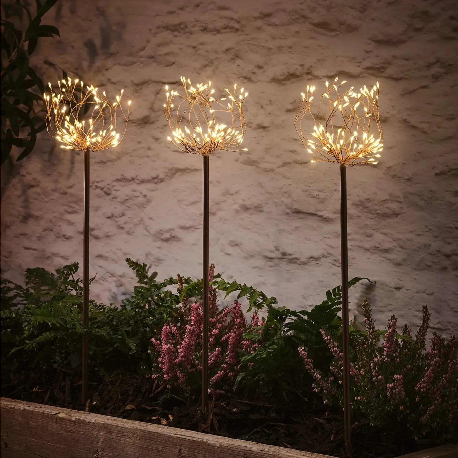 Flower Shaped Micro LED Solar Stake Lights Set of 3 - Warm White product