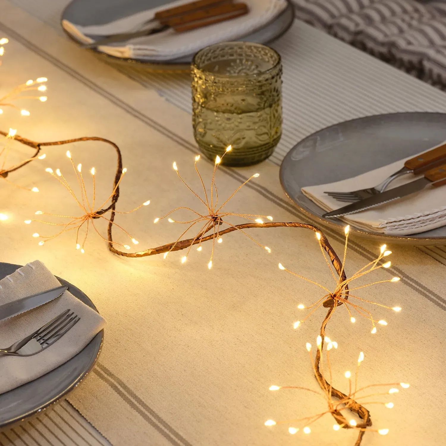 Gold Starburst Garland with Timer - Warm White product