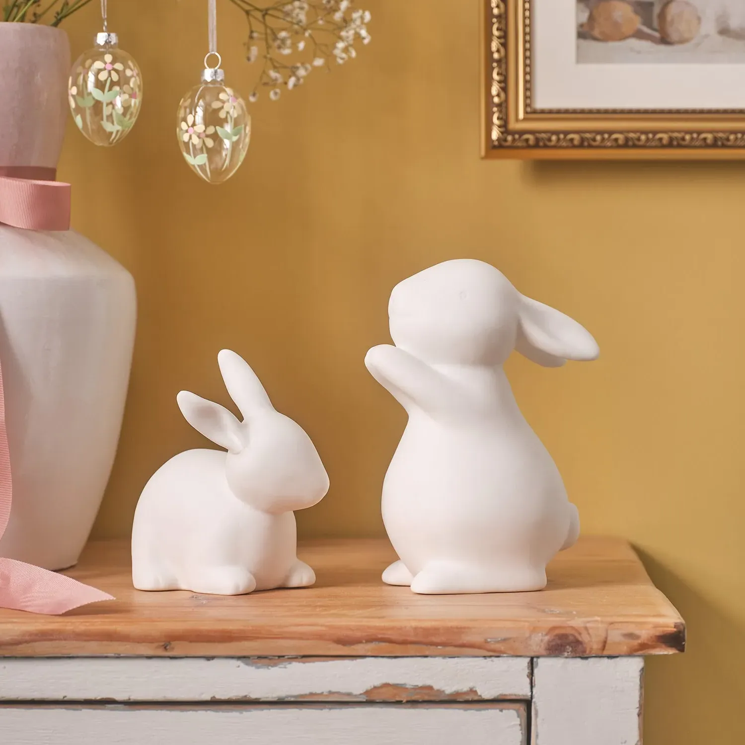 Happy & Hoppy Porcelain Bunny Decorations Set of 2 - White alternate view