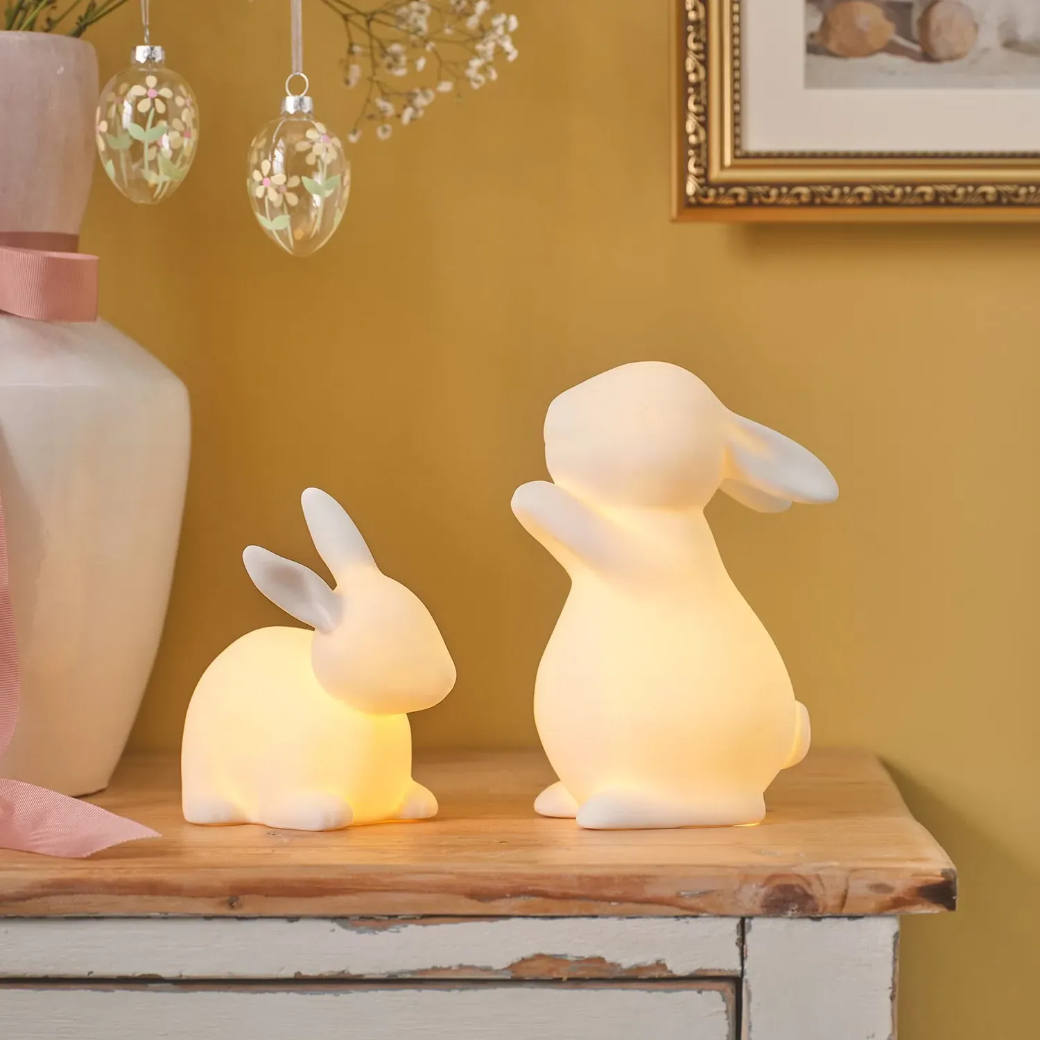 Happy & Hoppy Porcelain Bunny Decorations Set of 2 - White product