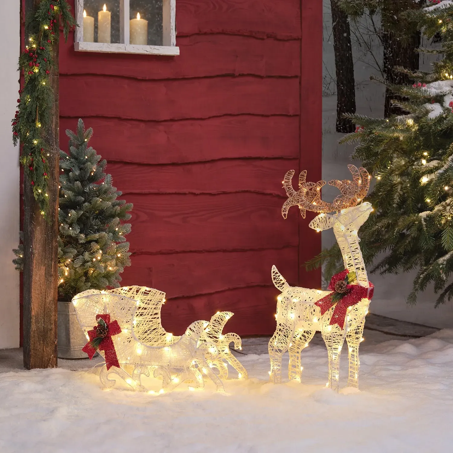 Harewood Spun Cotton Light Up Reindeer & Sleigh - Warm White product