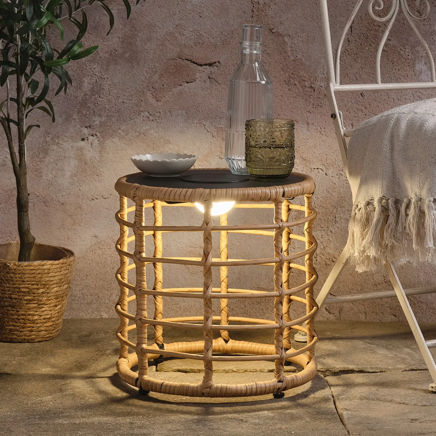 Hygge Solar Powered Light Up Garden Table - Warm White, Wicker product