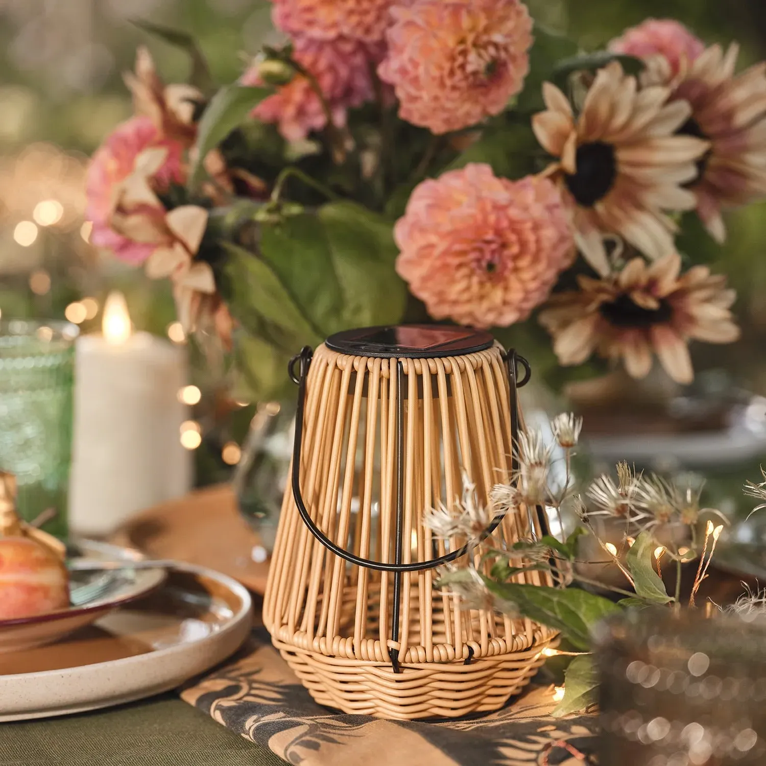 Hygge Wicker Style Solar Lantern - Warm White, Faux Rattan product