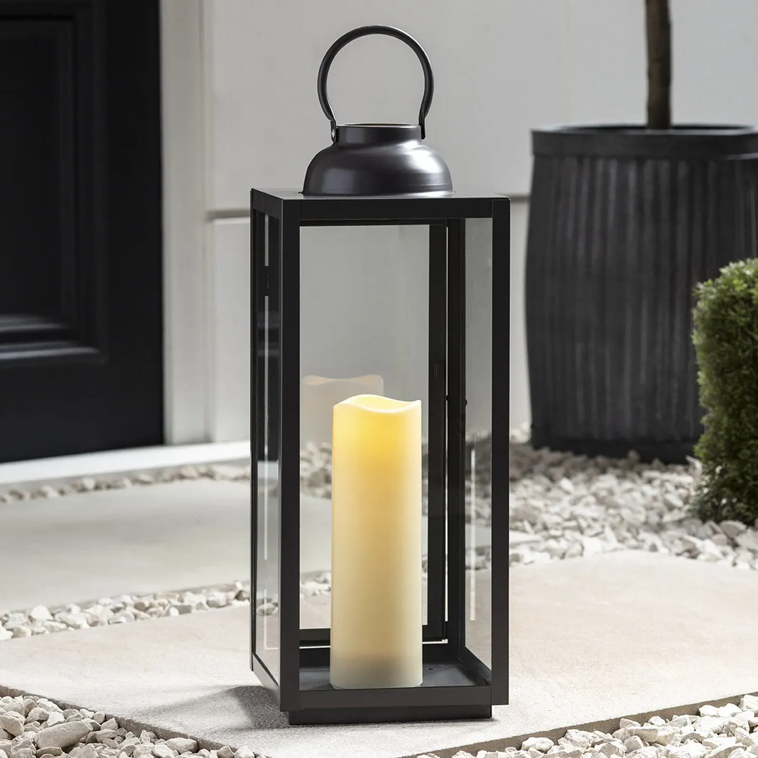 Large Domed Garden Lantern with LED Candle - Slate Grey, Iron alternate view