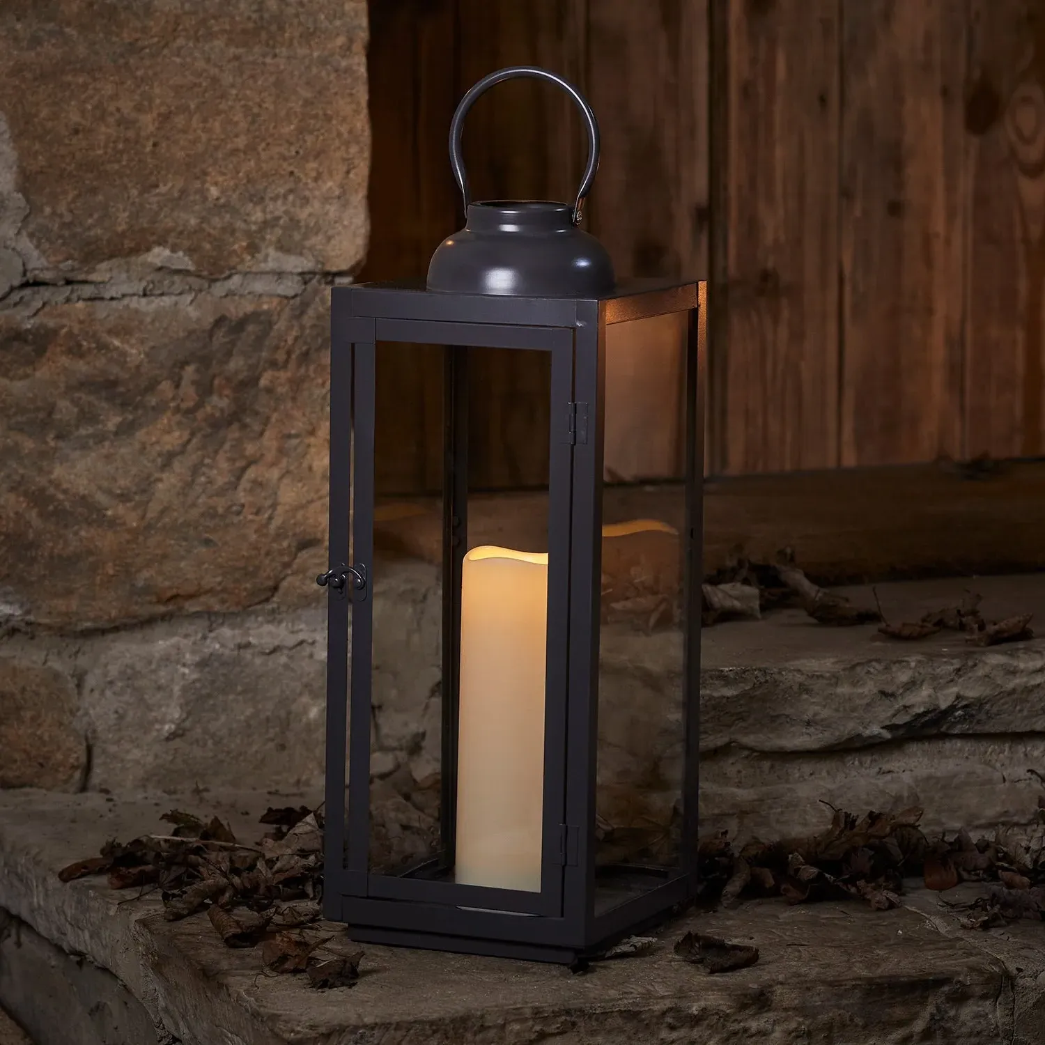 Large Domed Garden Lantern with LED Candle - Slate Grey, Iron product