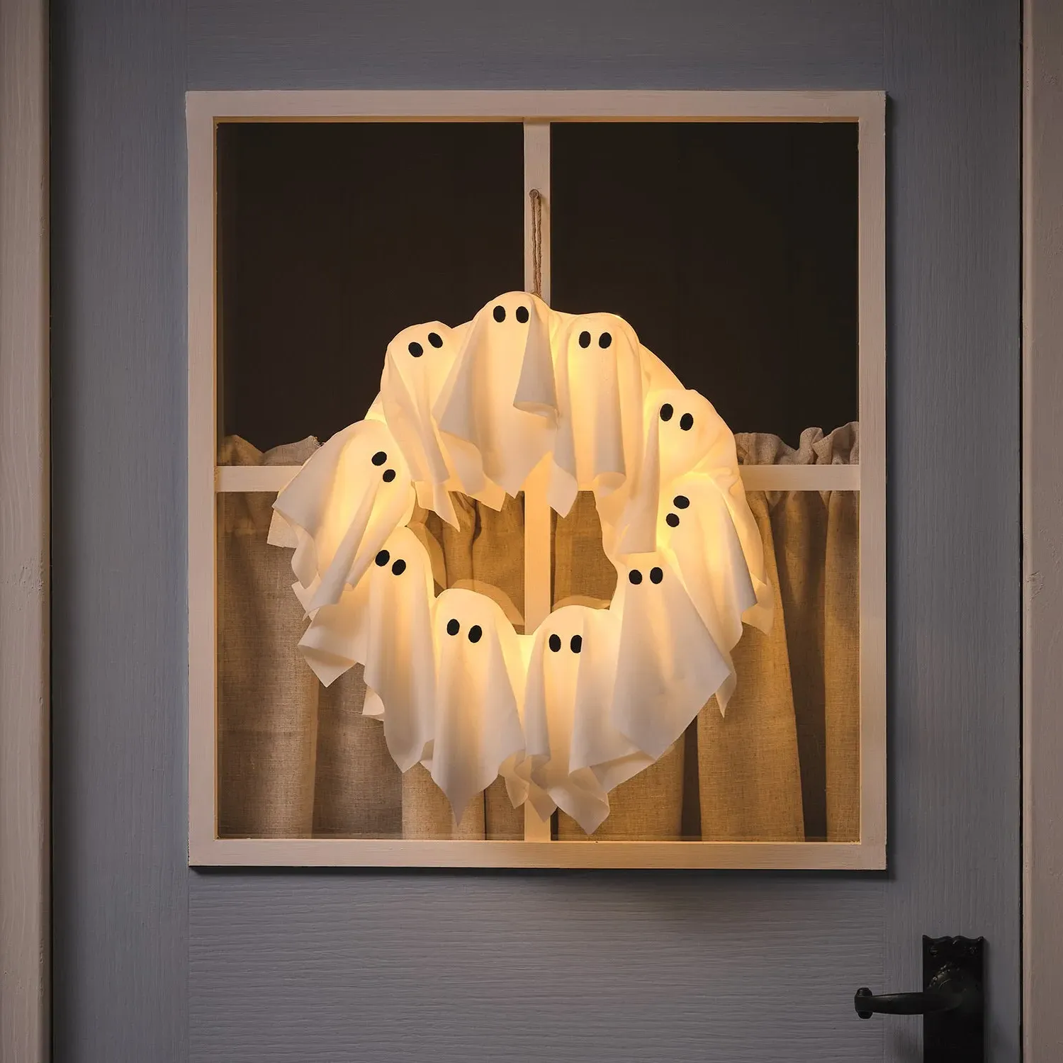 LED Ghost Outdoor Halloween Wreath - Warm White alternate view