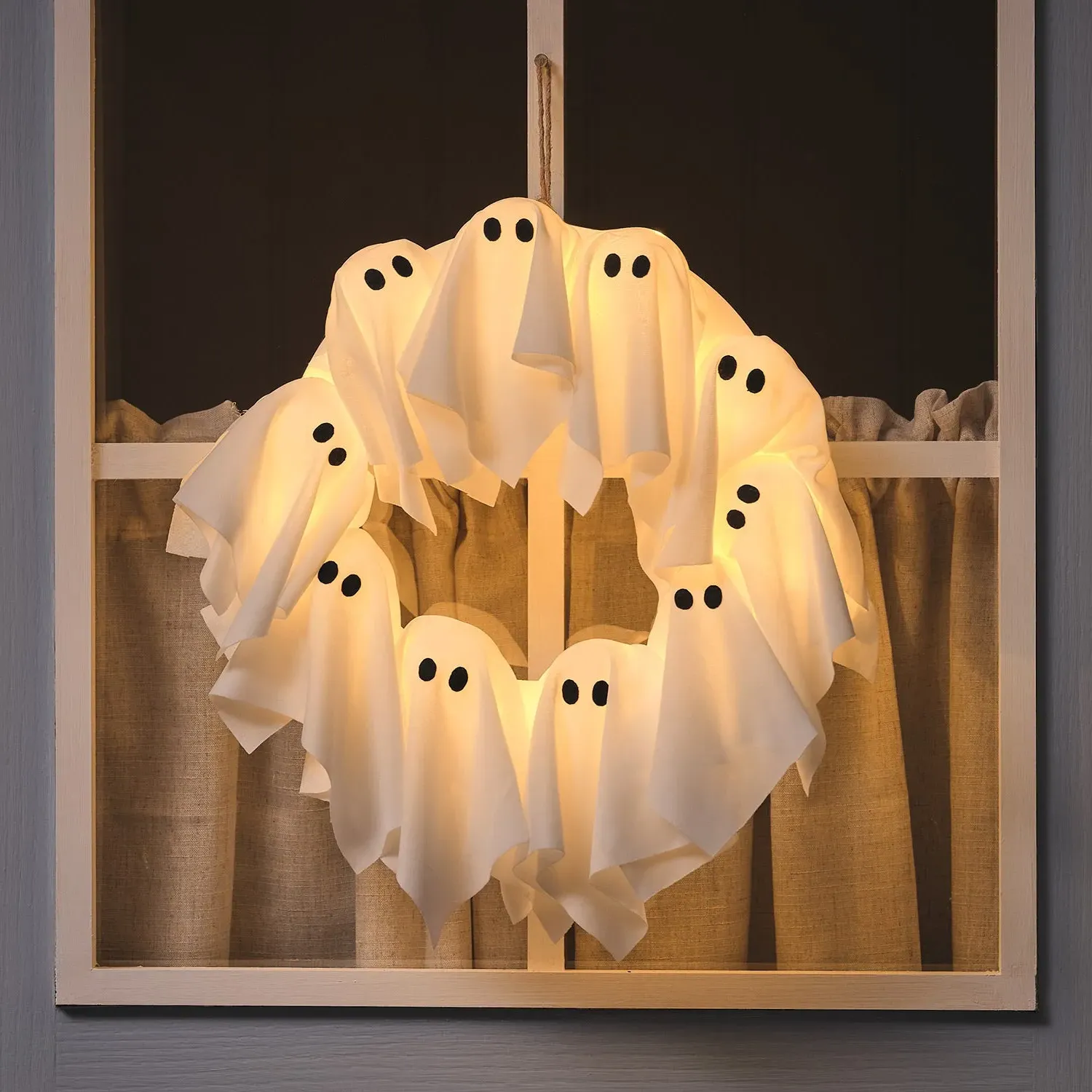 LED Ghost Outdoor Halloween Wreath - Warm White product