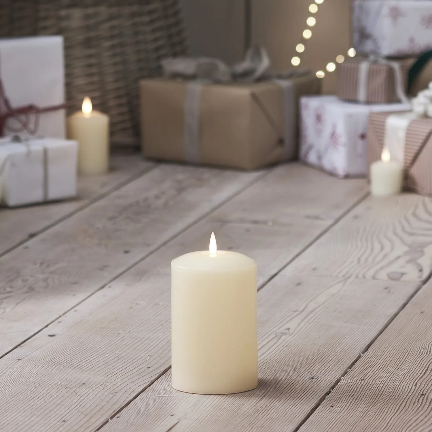 LED Pillar Candle Rechargeable - Ivory, Wax alternate view
