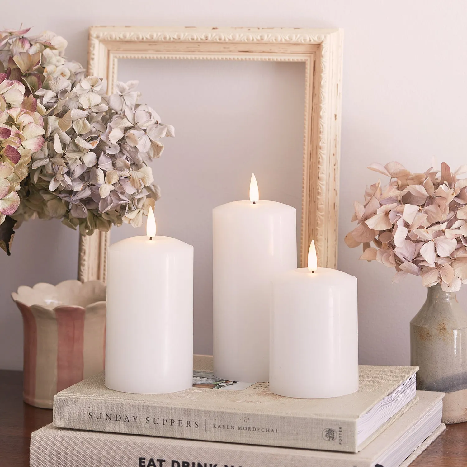 LED Pillar Candle Set with Remote - White, Wax product