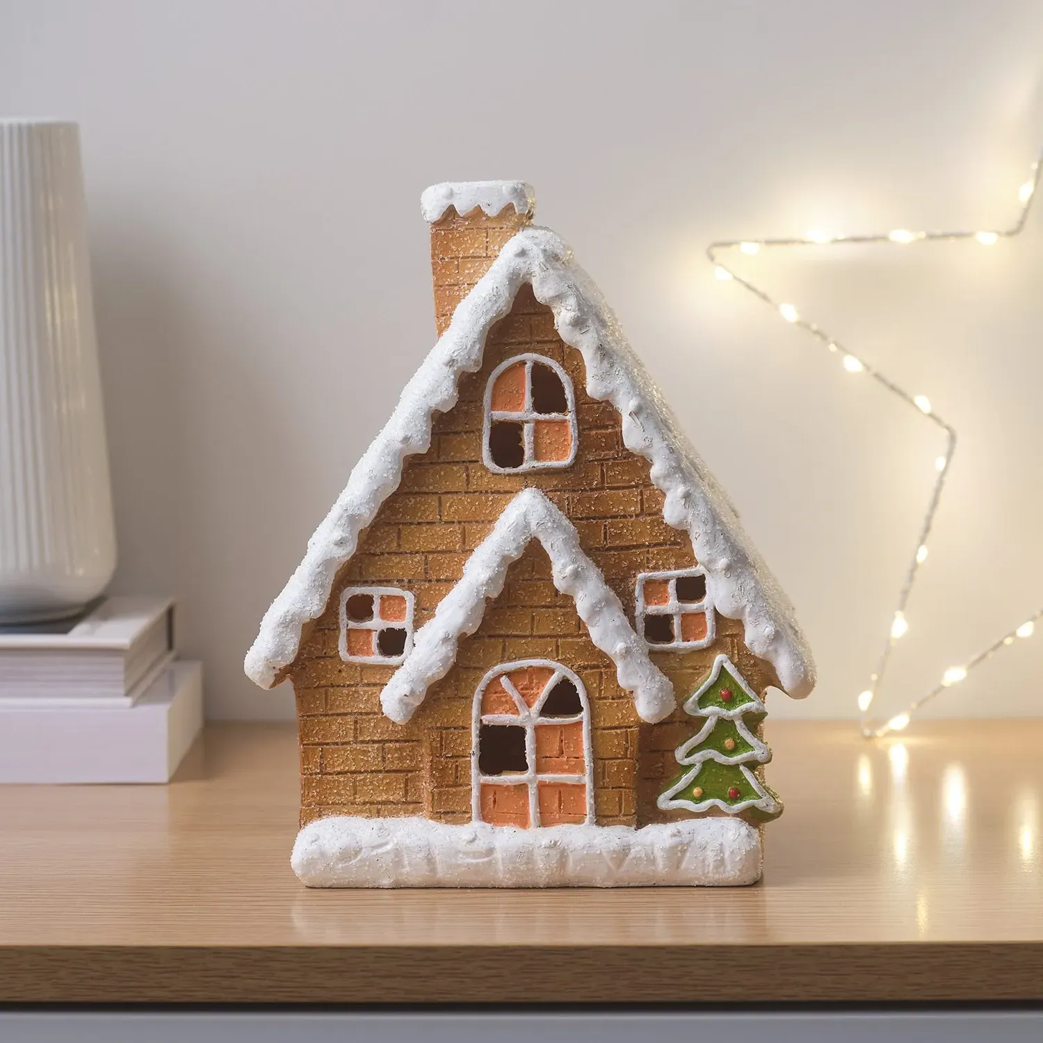 Light Up Gingerbread House Christmas Decoration - Warm White, Ceramic alternate view