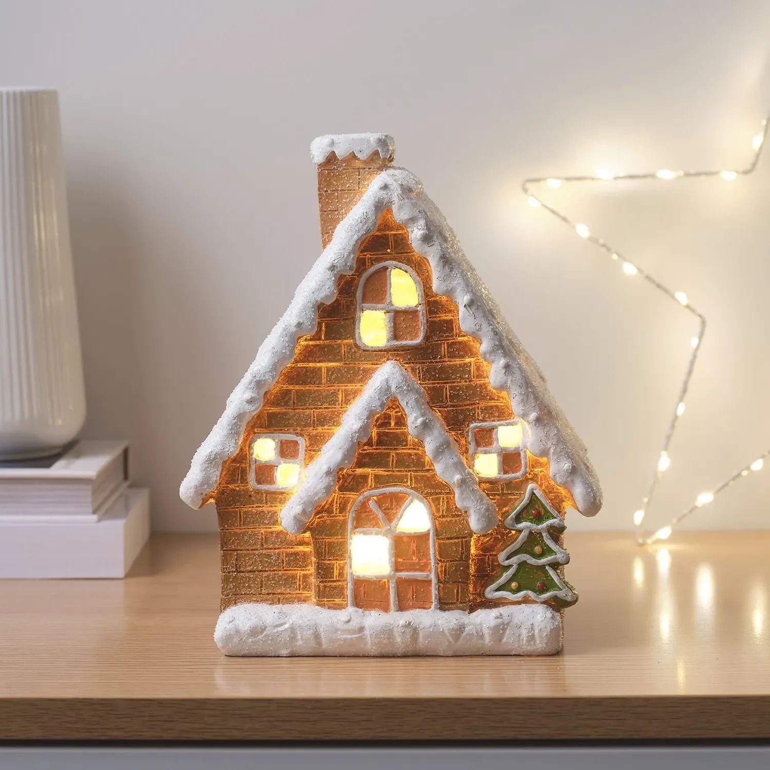 Light Up Gingerbread House Christmas Decoration - Warm White, Ceramic product