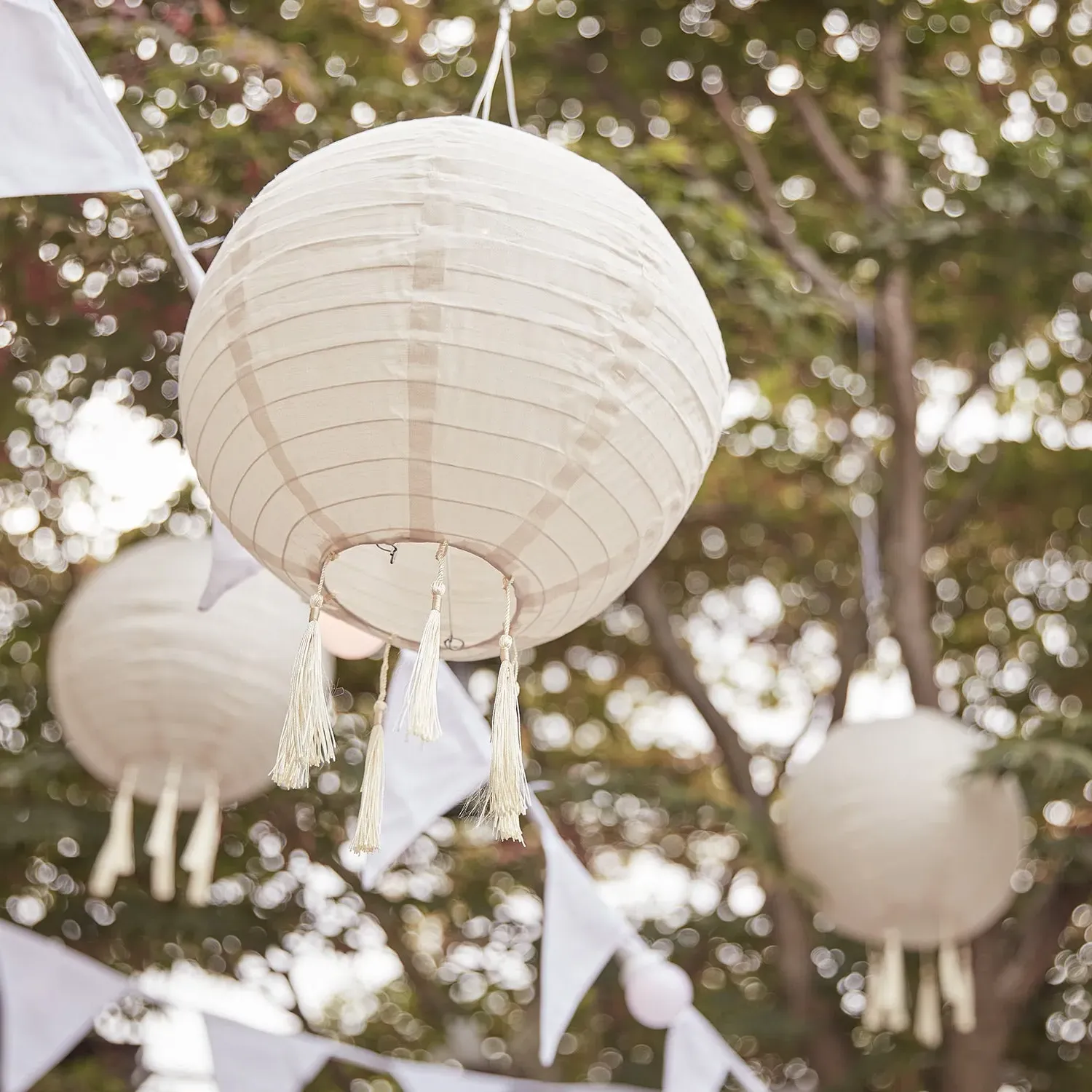 Lucena Tassel Solar Lanterns Set of 3 - Cream alternate view