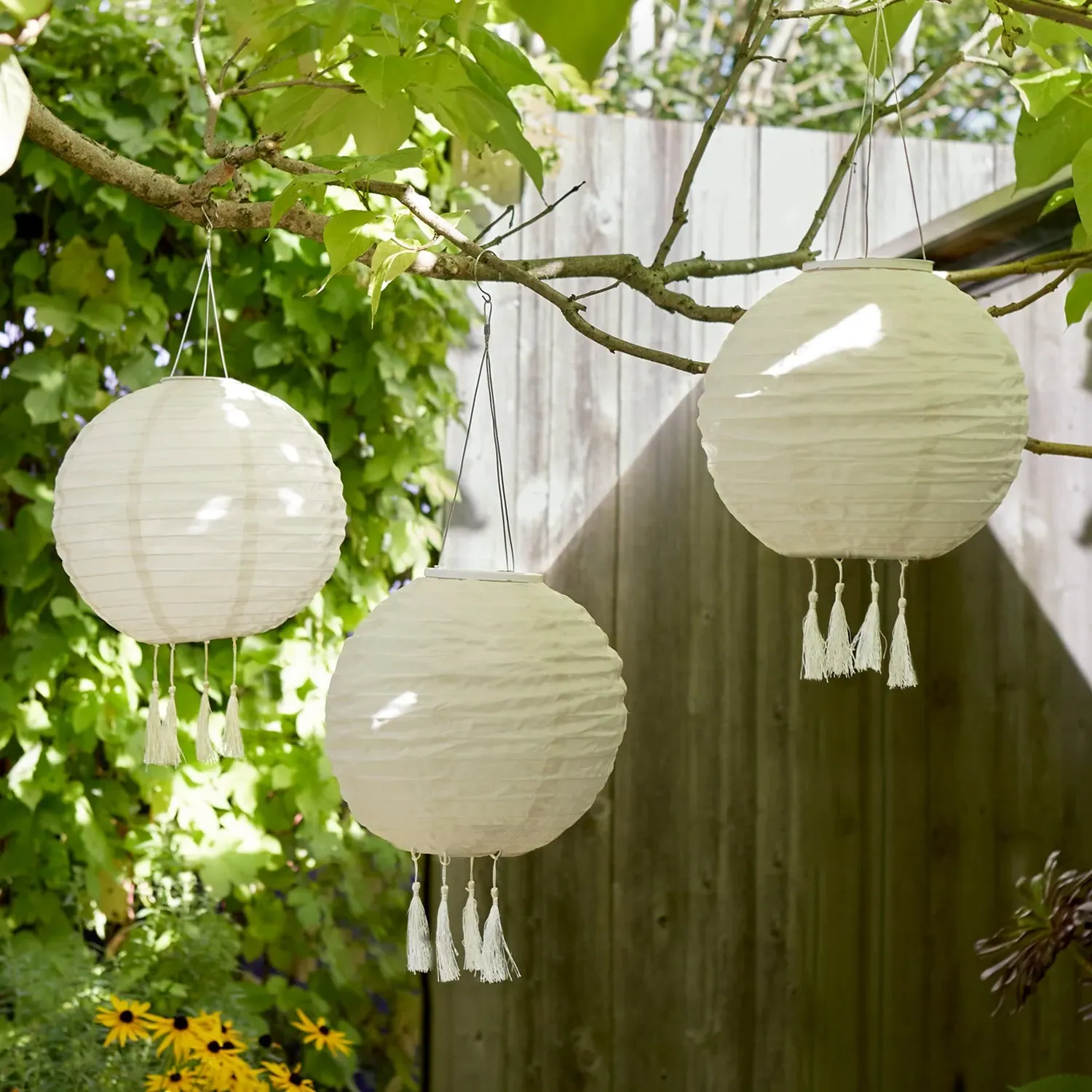 Lucena Tassel Solar Lanterns Set of 3 - Cream product