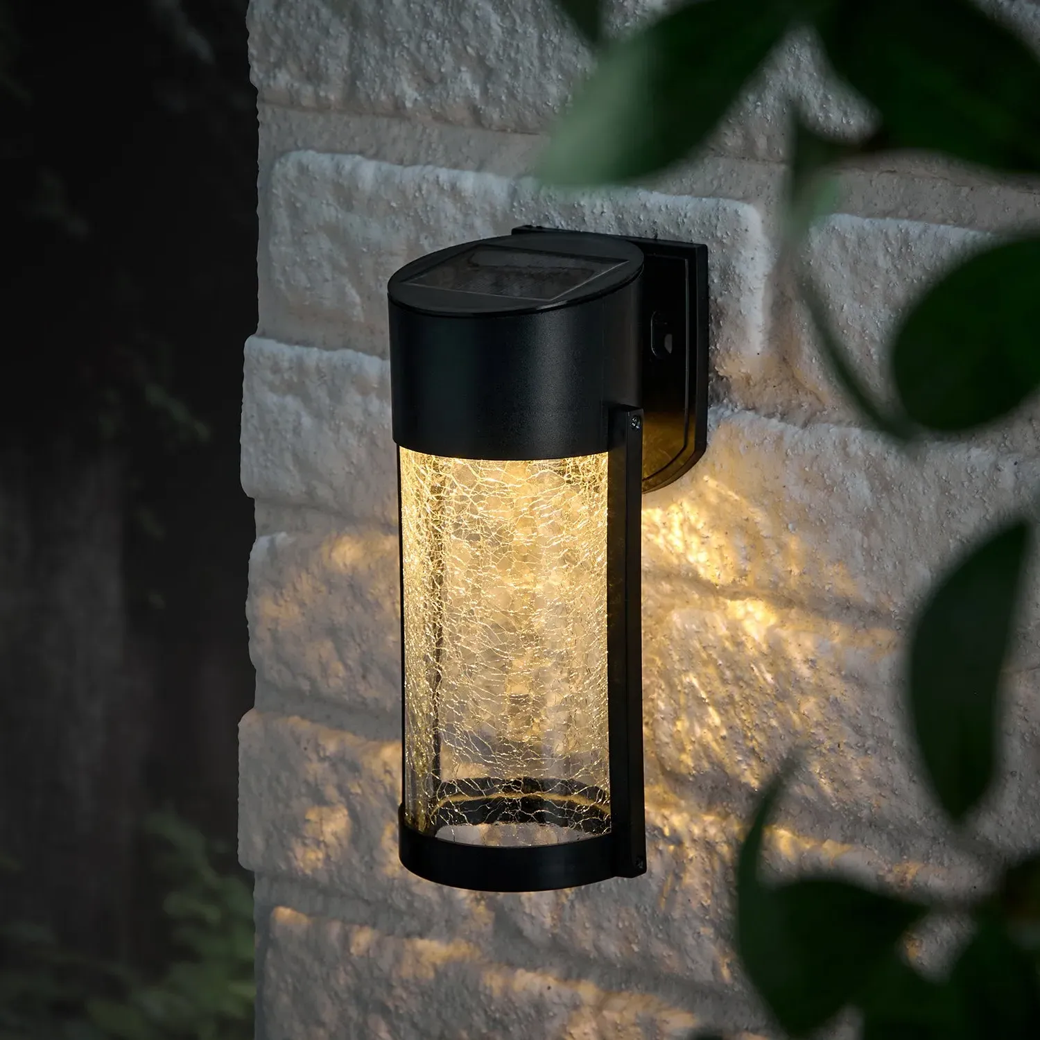 Lyme Crackle Glass Solar Wall Light - Warm White product