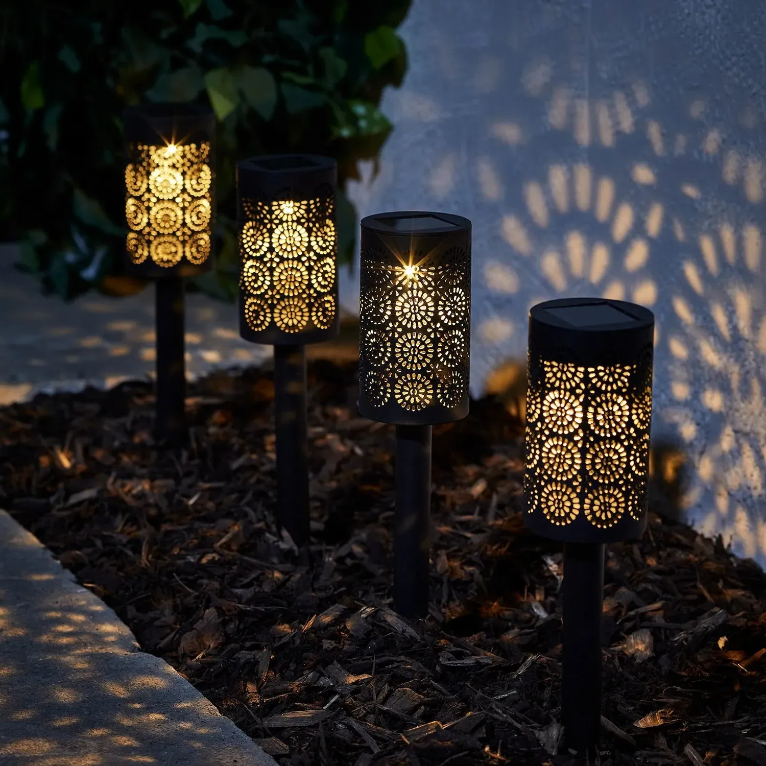 Marrakesh Moroccan Solar Stake Lights Set of 4 - Warm White, Plastic product