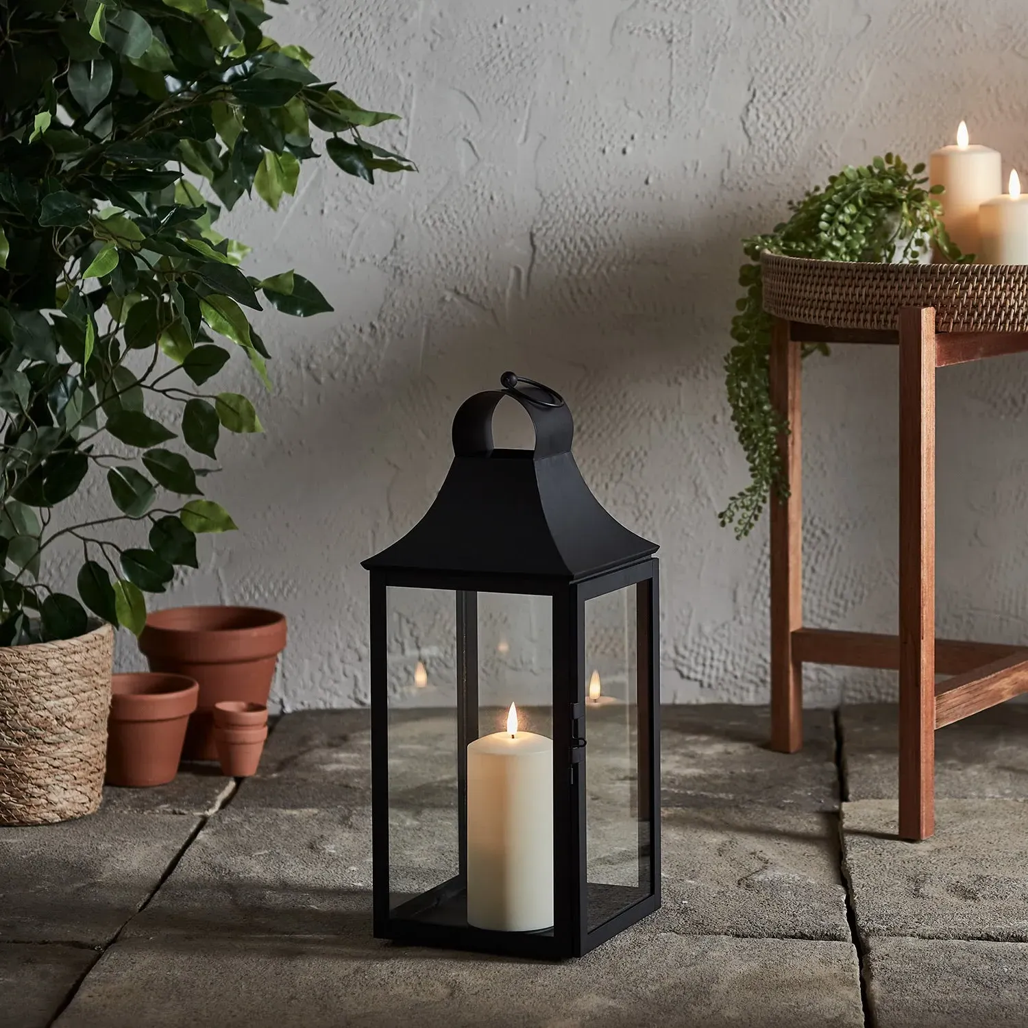 Medium Garden Lantern with LED Candle - Black product