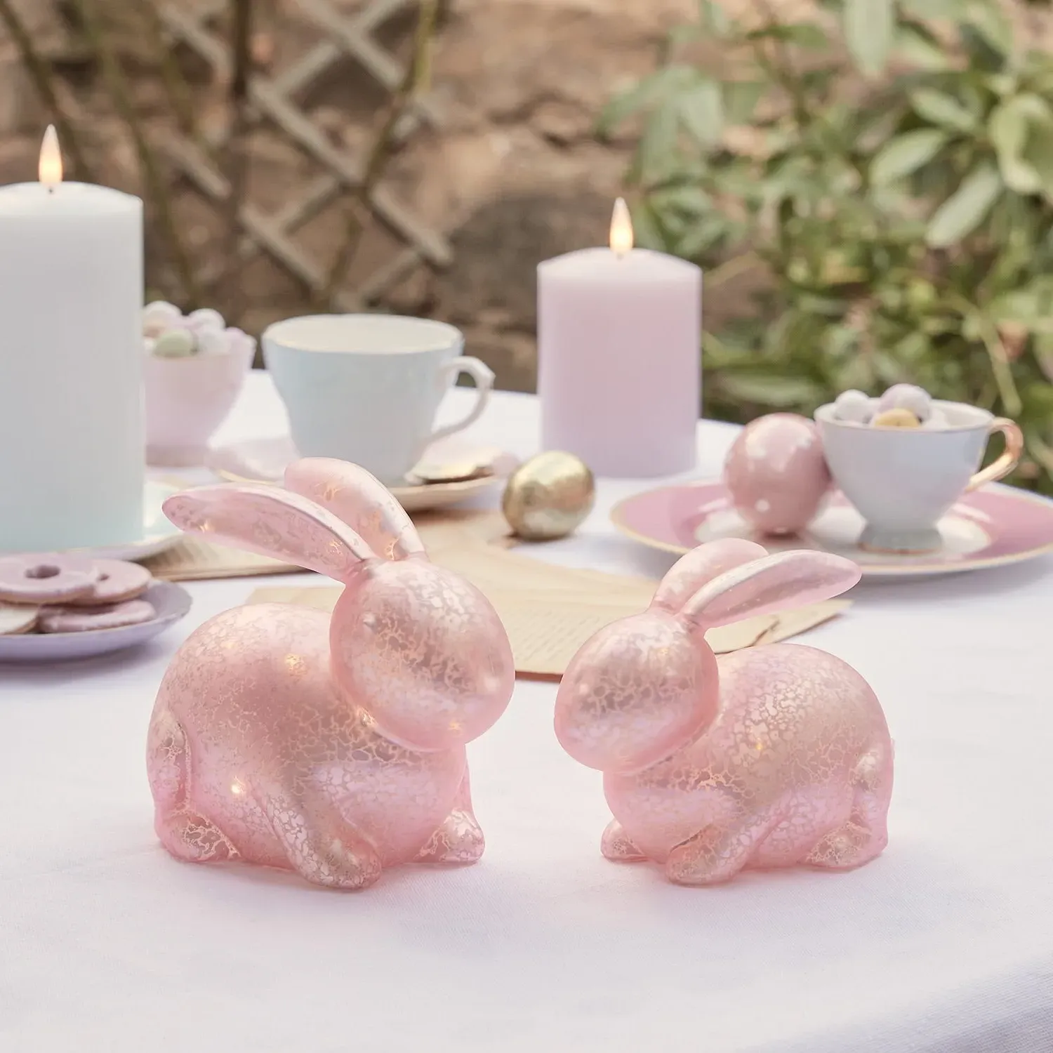 Mottled Glass Bunny Easter Decorations Set of 2 - Pink alternate view