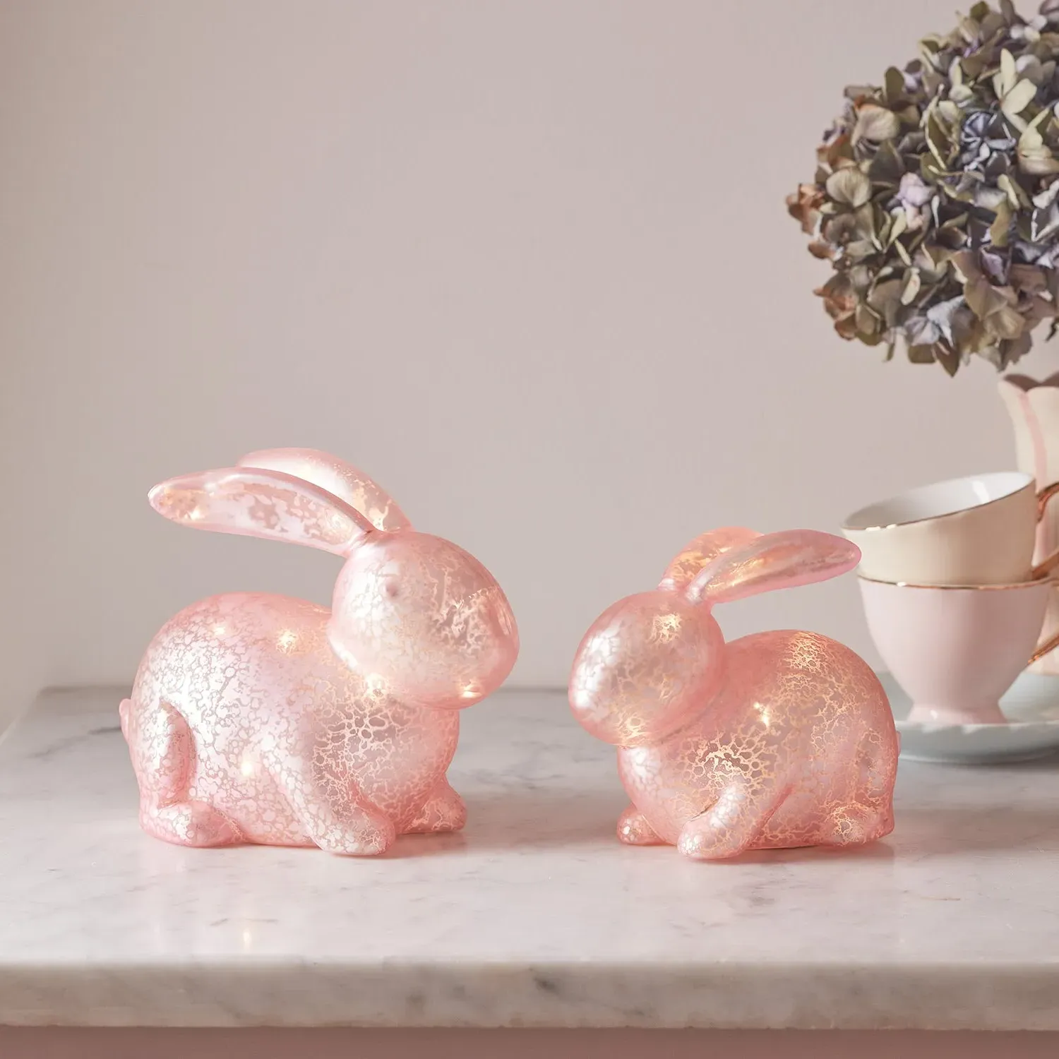 Mottled Glass Bunny Easter Decorations Set of 2 - Pink product