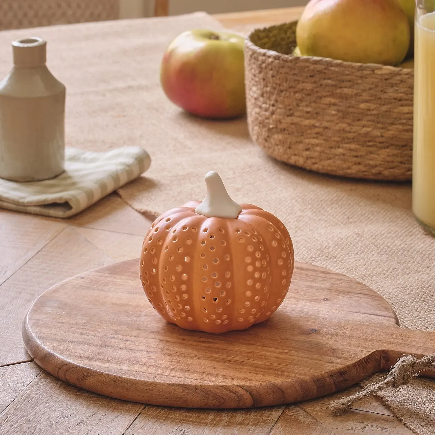 Painted Porcelain LED Pumpkin Decoration - Warm White alternate view