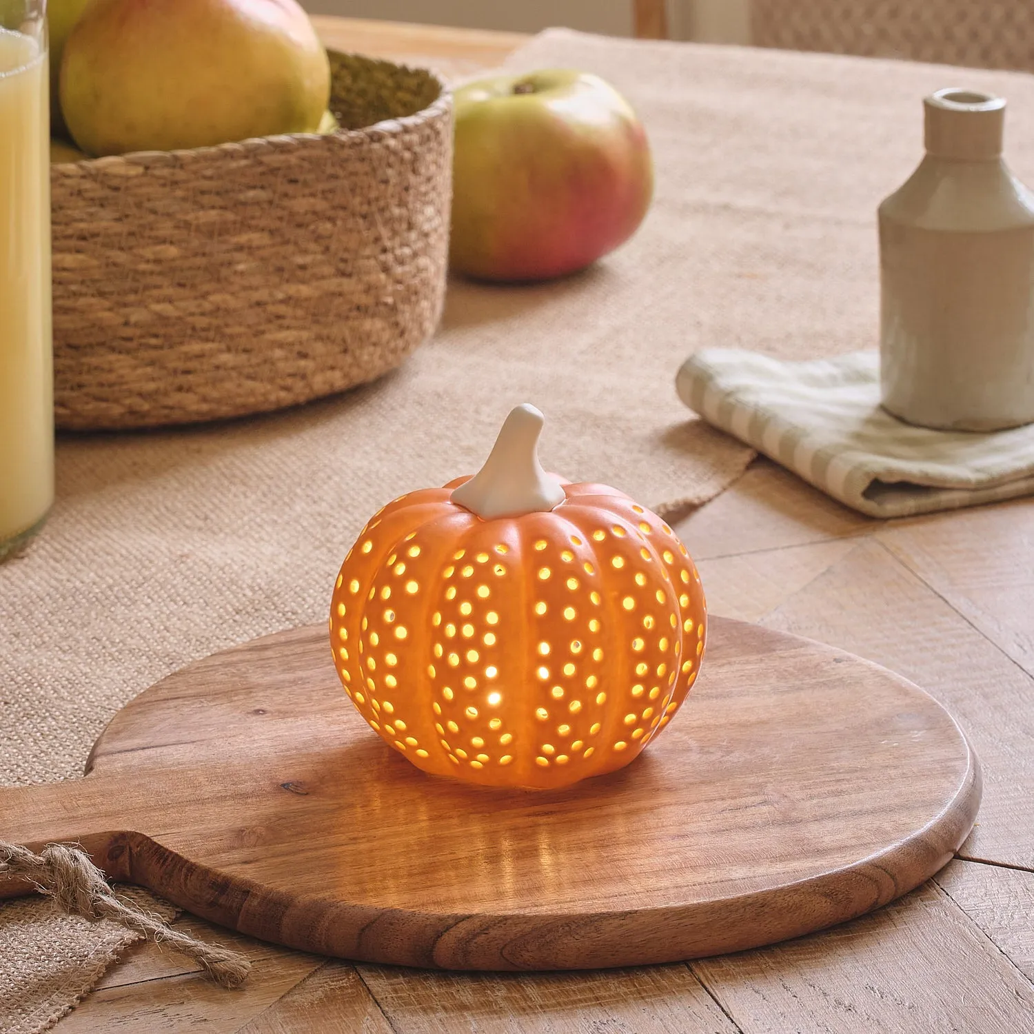 Painted Porcelain LED Pumpkin Decoration - Warm White product
