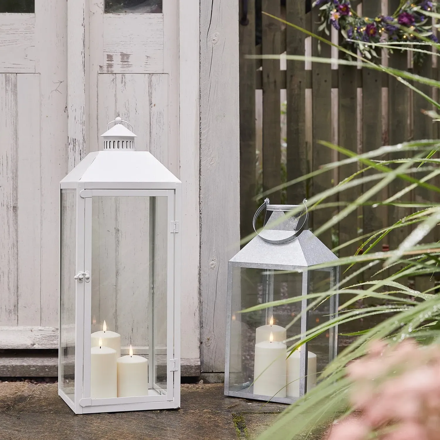 Perth & Hayle Large Lantern Duo with TruGlow LED Candles - White product