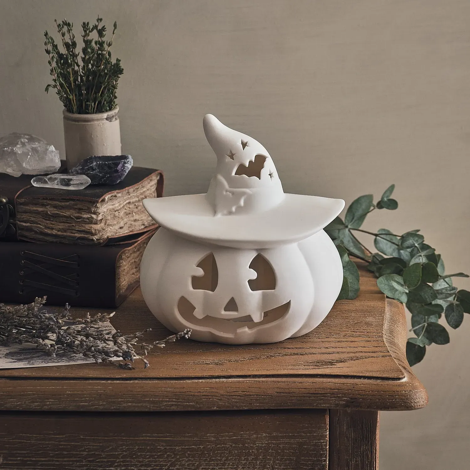 Porcelain LED Halloween Pumpkin Witch Decoration - Warm White alternate view