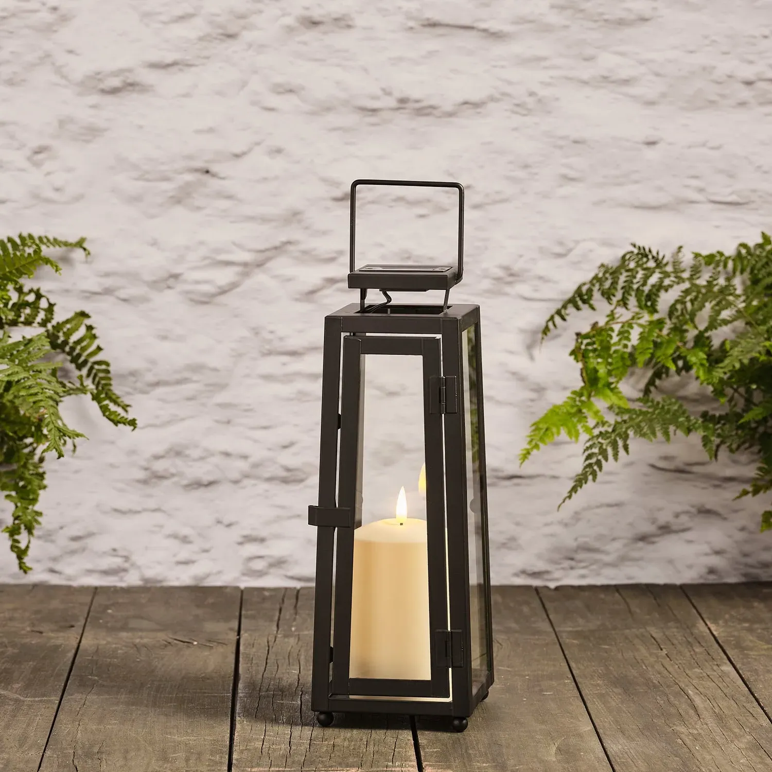 Porto Regular Solar Metal Lantern with TruGlow® Candle - Black product